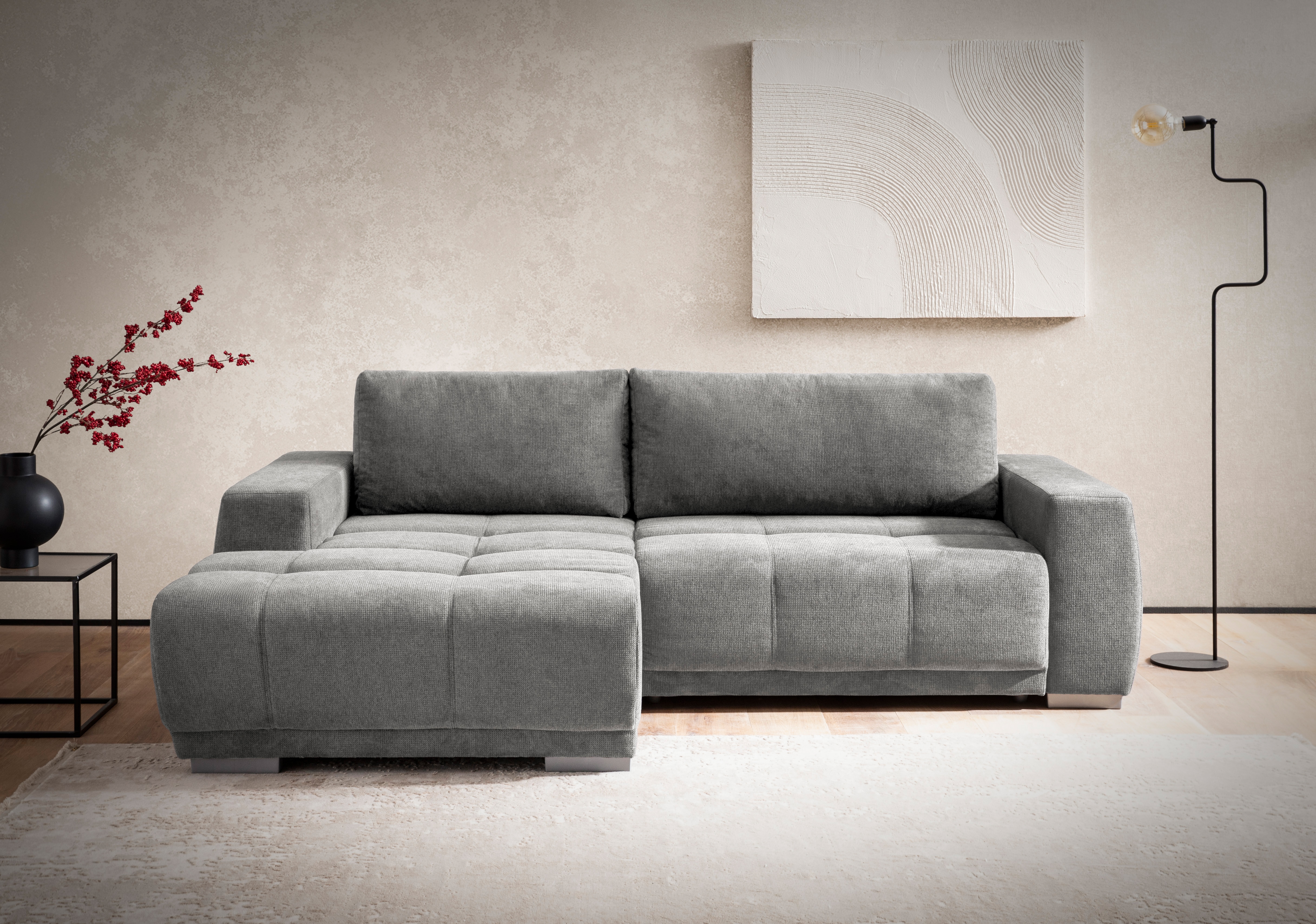 OTTO home Ecksofa "Bolero L-Form, B: 241 cm, bequeme Wellenunterfederung, wahlweise" mit Schlaffunktion und Bettkasten, Liegefläche 187x122cm, Gästebett