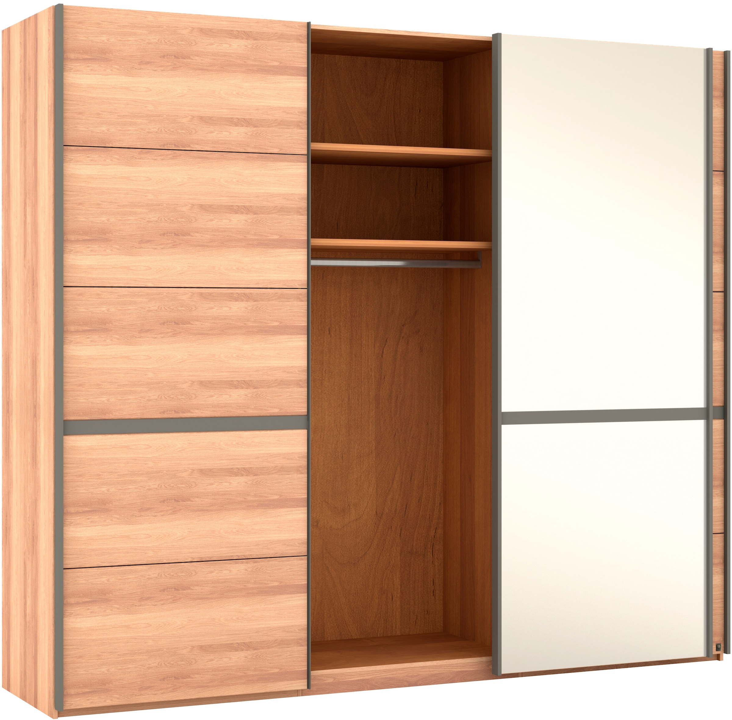 Musterring Schwebetürenschrank »Sorrent, Kleiderschrank, Schrank, Schiebetüren«, (Teilmassiv Eiche, MADE IN GERMANY), Türen in Eiche massiv mit Kassetten-Optik, verschiedene Maße verfügbar