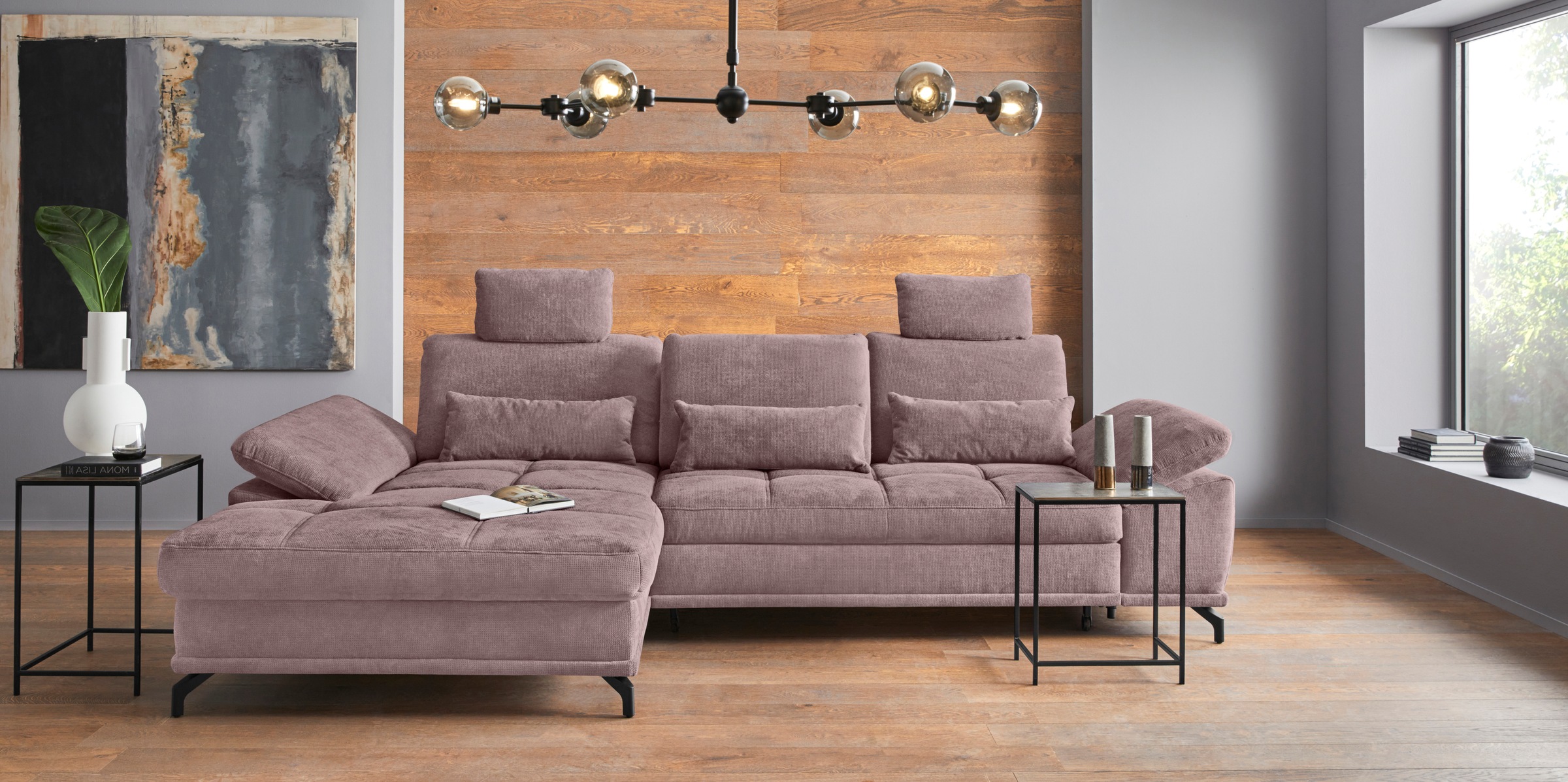 Places of Style Ecksofa Costello, mit Sitztiefenverstellung und Armlehnfunktion, incl. 3 Nierenkissen