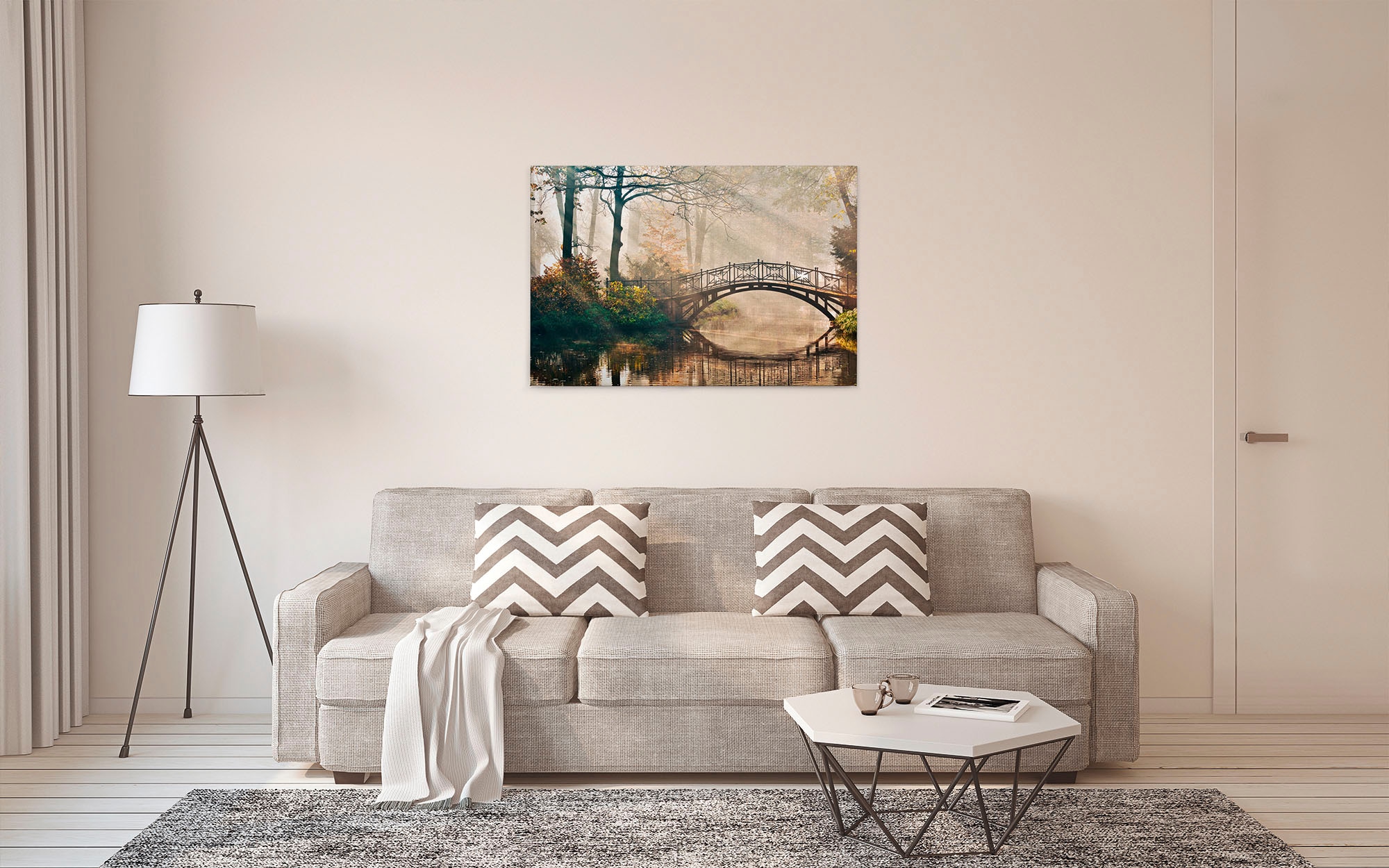 A.S. Création Leinwandbild »Park Bridge«, Kunst-Wald-Kinder, (1 St.), Bild mit Brücke Keilrahmen Leinwand-Bild Wohnzimmer modern Wandbild