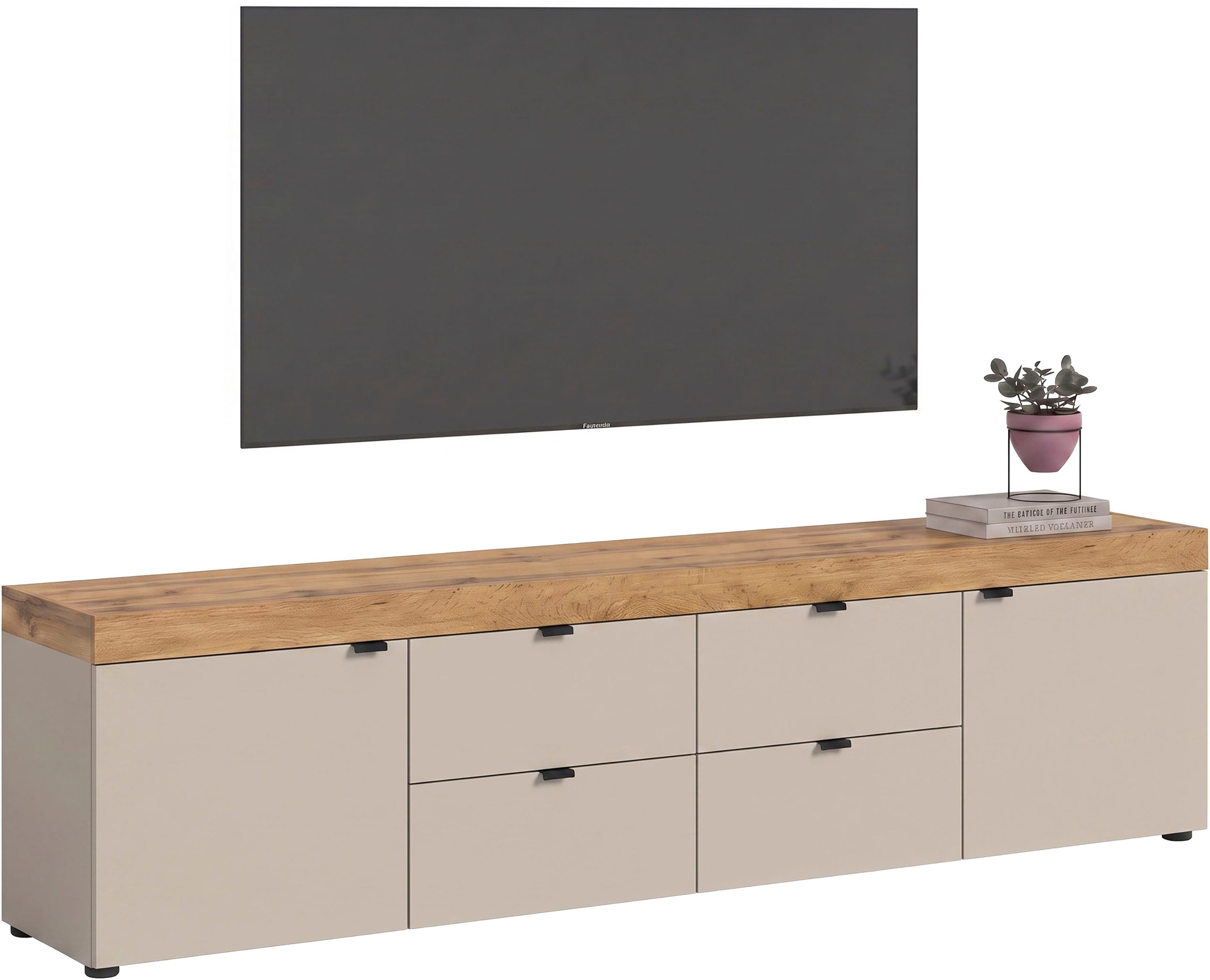 OTTO home Lowboard "MAMBO II, Breite 200 cm, 2 Türen, 4 Schubkästen, 4 Fächer" 1 Stk. tlg. Lowboard, TV Unterschrank, TV-Schrank, Wohnzimmer