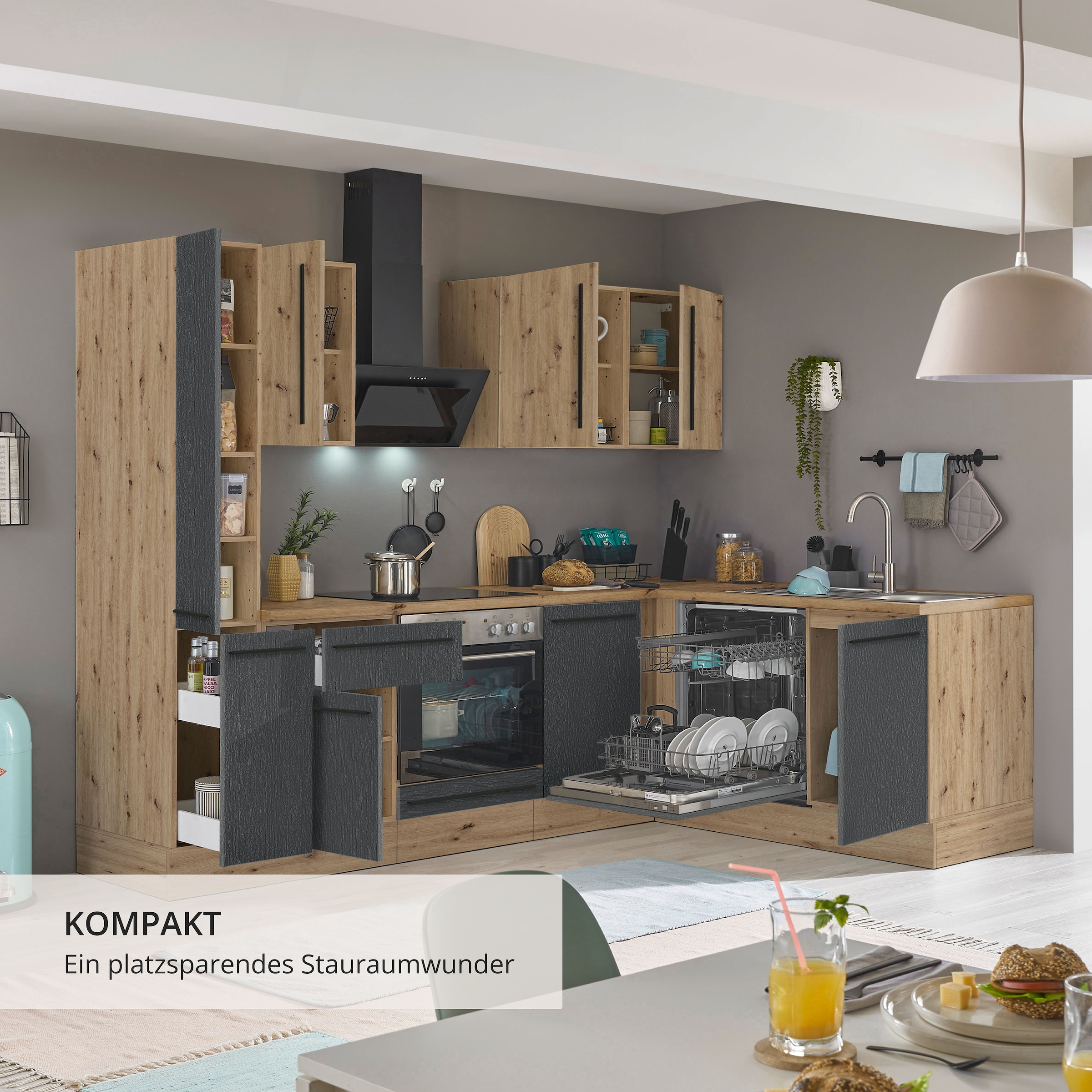 KOCHSTATION Winkelküche »Florida, Stellbreite 250x165 cm« wahlweise mit E-Geräten, mit Softclose für Türen und Schubkästen