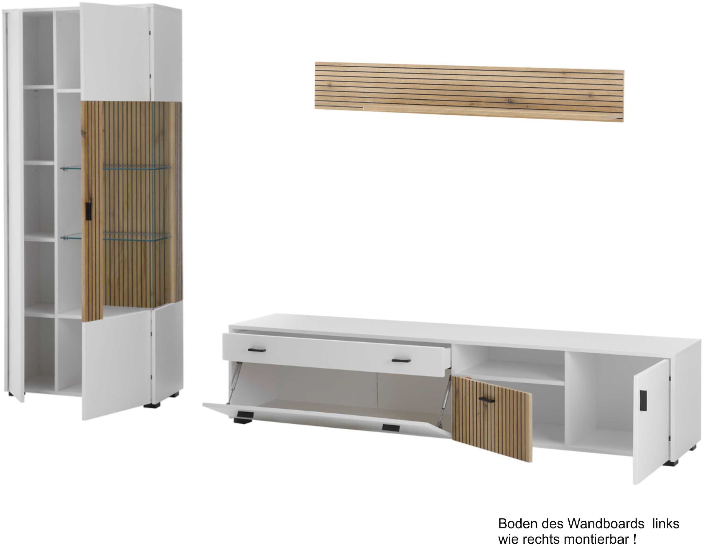 INOSIGN Wohnwand »HUDSON«, (Set, 3 St.), mit moderner Rillenoptik, Griffe aus Metall (Schwarz), Breite 285 cm