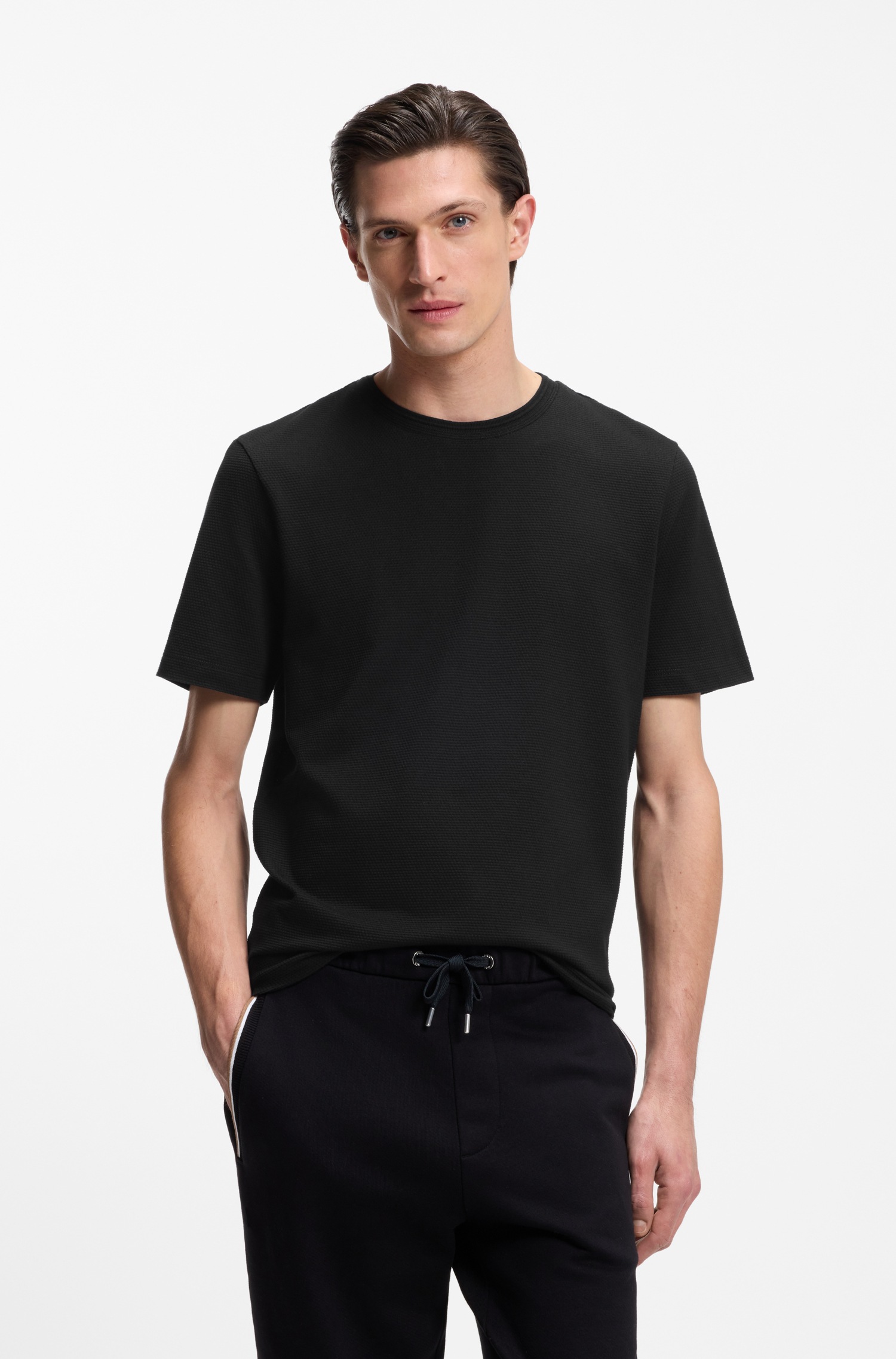 BOSS T-Shirt »Tiburt« mit Jacquard-Struktur, regular fit