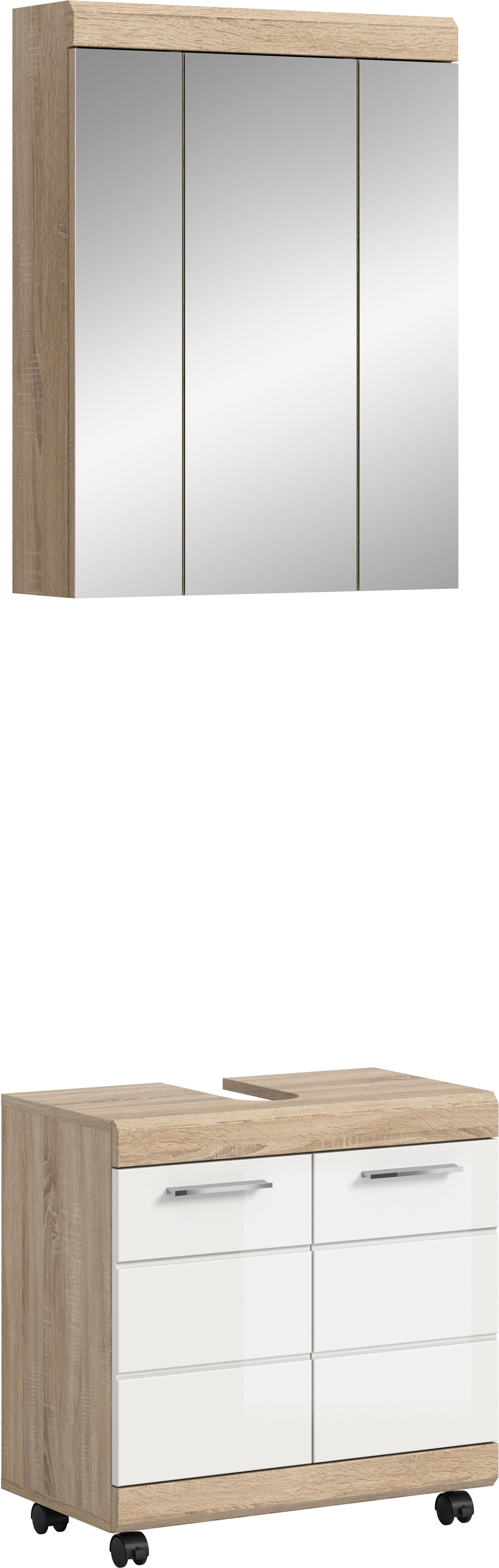welltime "SIENA, 2 tlg., Waschbeckenunterschrank auf Rollen & Spiegelschrank" TOPSELLER, 2 Stk. tlg.