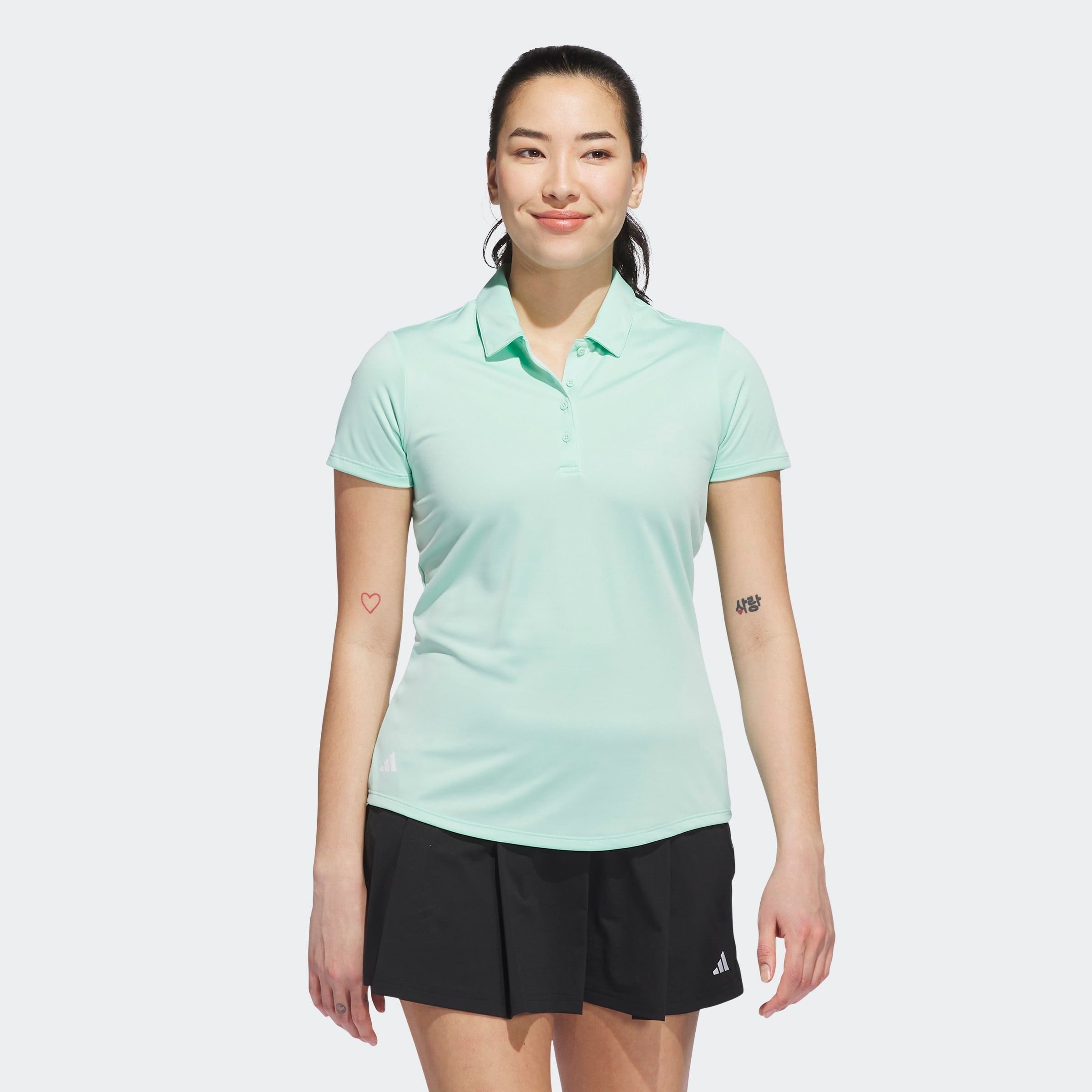 adidas Performance Poloshirt "SOLID PERFORMANCE SLEEVE FÜR DAMEN" mit Druckknopfverschluss, aus Polyester, leichtes Pikeematerial