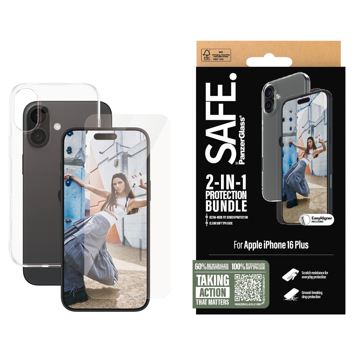 Displayschutzglas »2-in-1 Protection Bundle, Glass, Soft TPU Case«, für Apple iPhone...