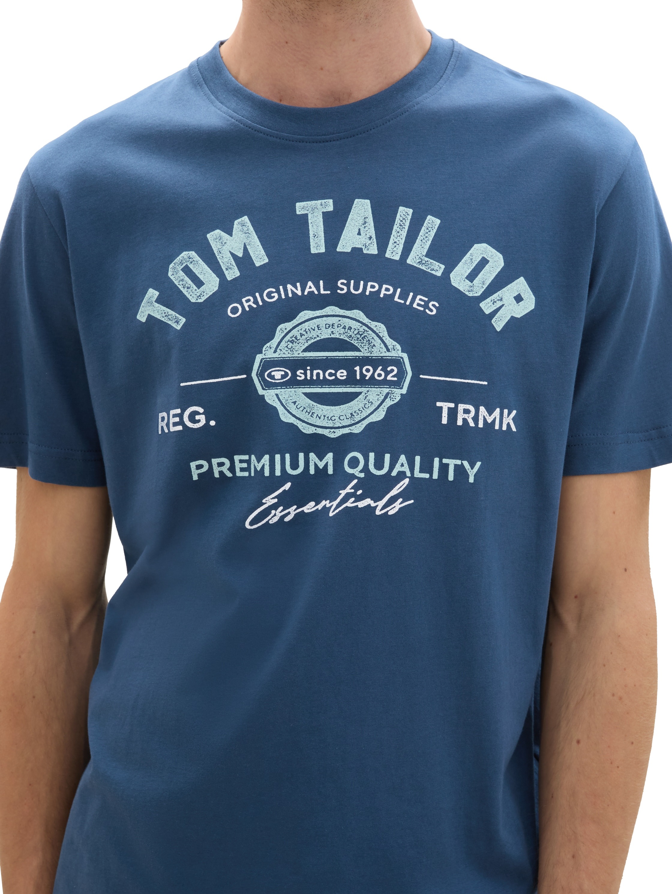 T-Shirt TOM TAILOR, Damen, Gr. L, blau (nighttime blau), Single Jersey, Obermaterial: 100% Baumwolle, bedruckt, regular fit normal, Rundhals, Shirts T-Shirt, mit großem Logofrontprint 3