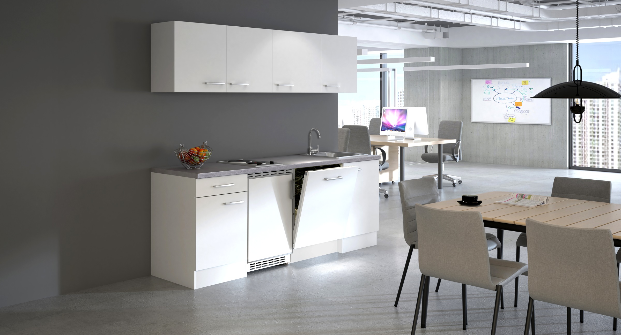 Flex-Well Küchenzeile »Kopenhagen, Breite 210 cm, inkl. Geschirrspüler«, Officeküche, wahlweise mit 2 Plattenkochfeld und/oder Mikrowelle