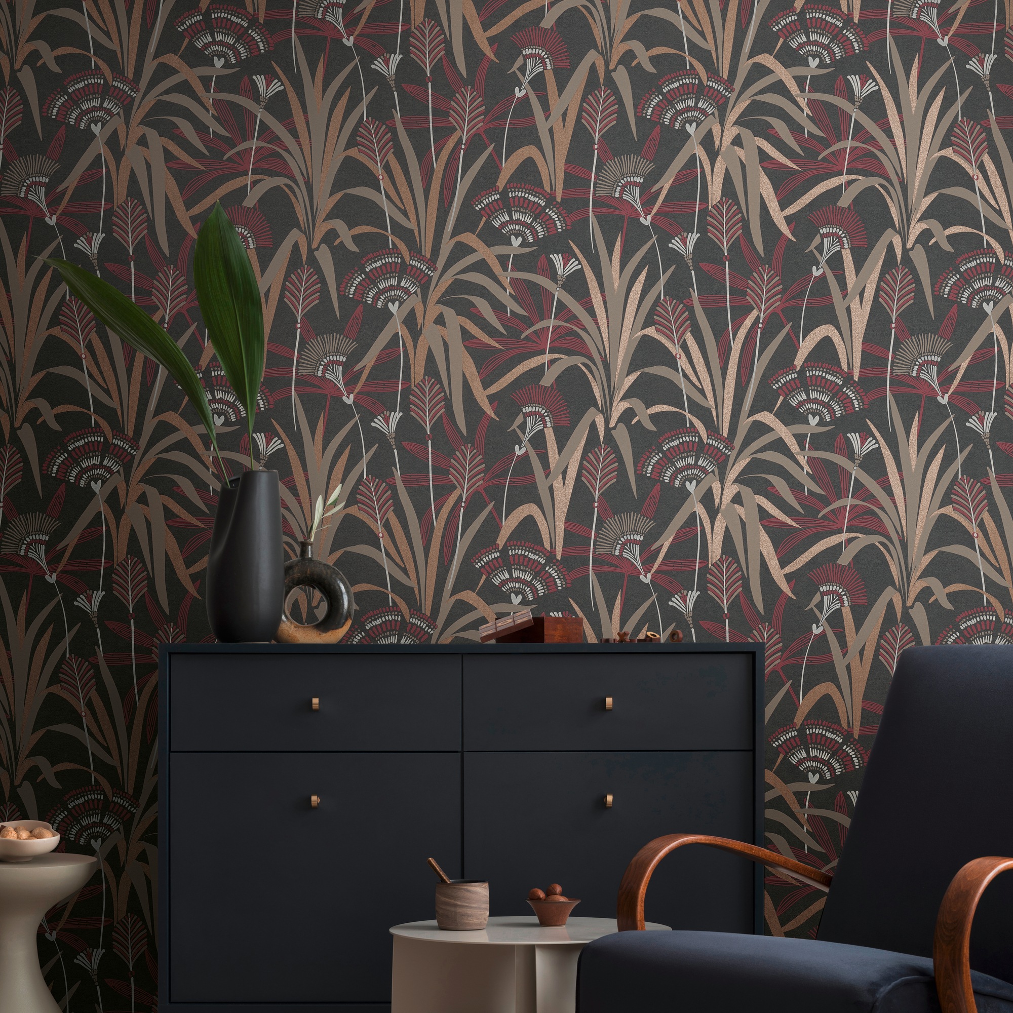 A.S. Création Vliestapete »French Affair florale Tapete Mustertapete Blätter Blattmuster«, leicht glänzend, Vliestapete Blatt-Motiv für Schlafzimmer Küche Wohnzimmer Floral Flur