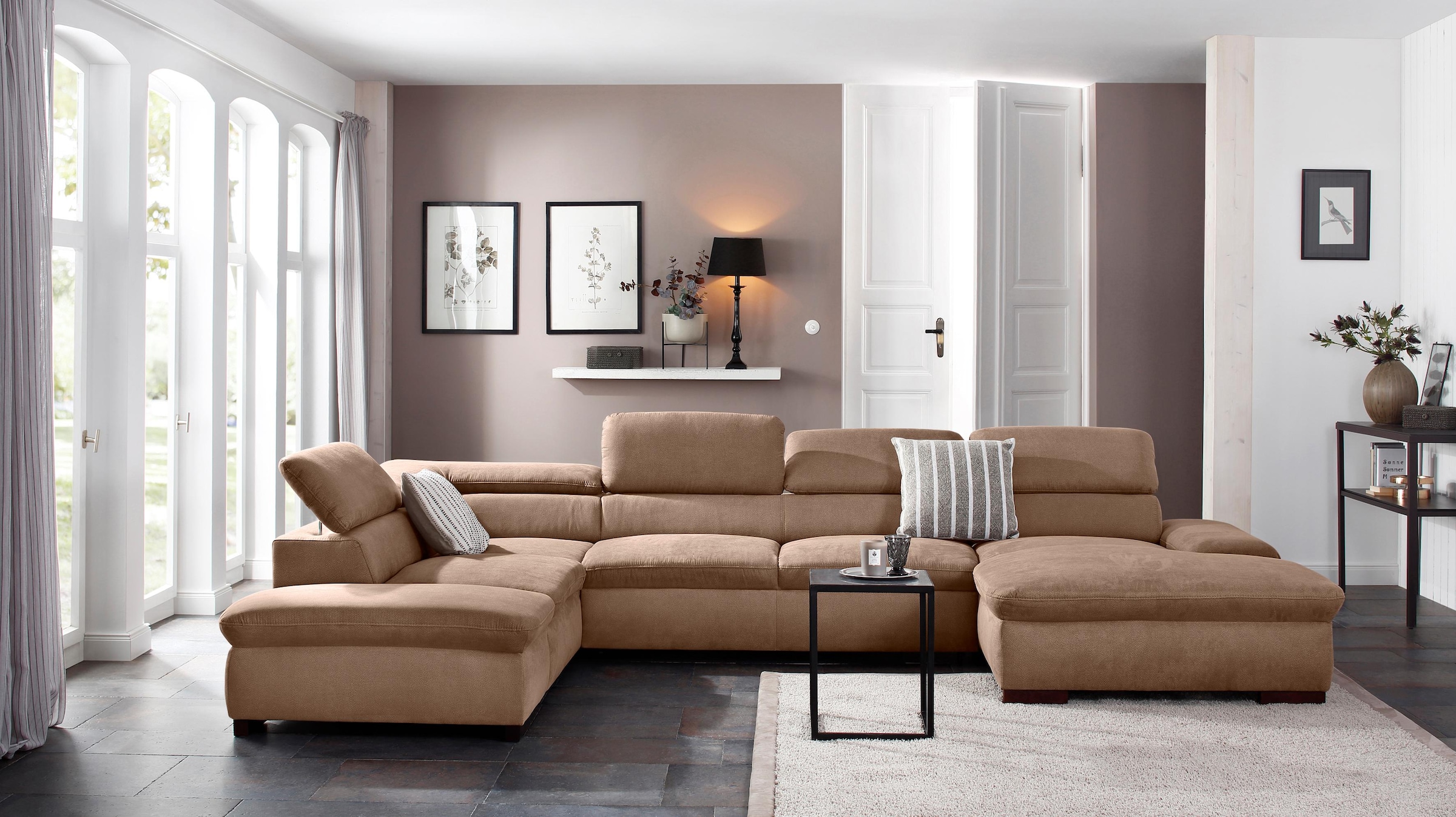 OTTO home Wohnlandschaft "Alberto U-Form, B: 350 cm, mit Kopfteilverstellung, XXL-Sofa" mit Schlaffunktion, Couch mit Lederoption