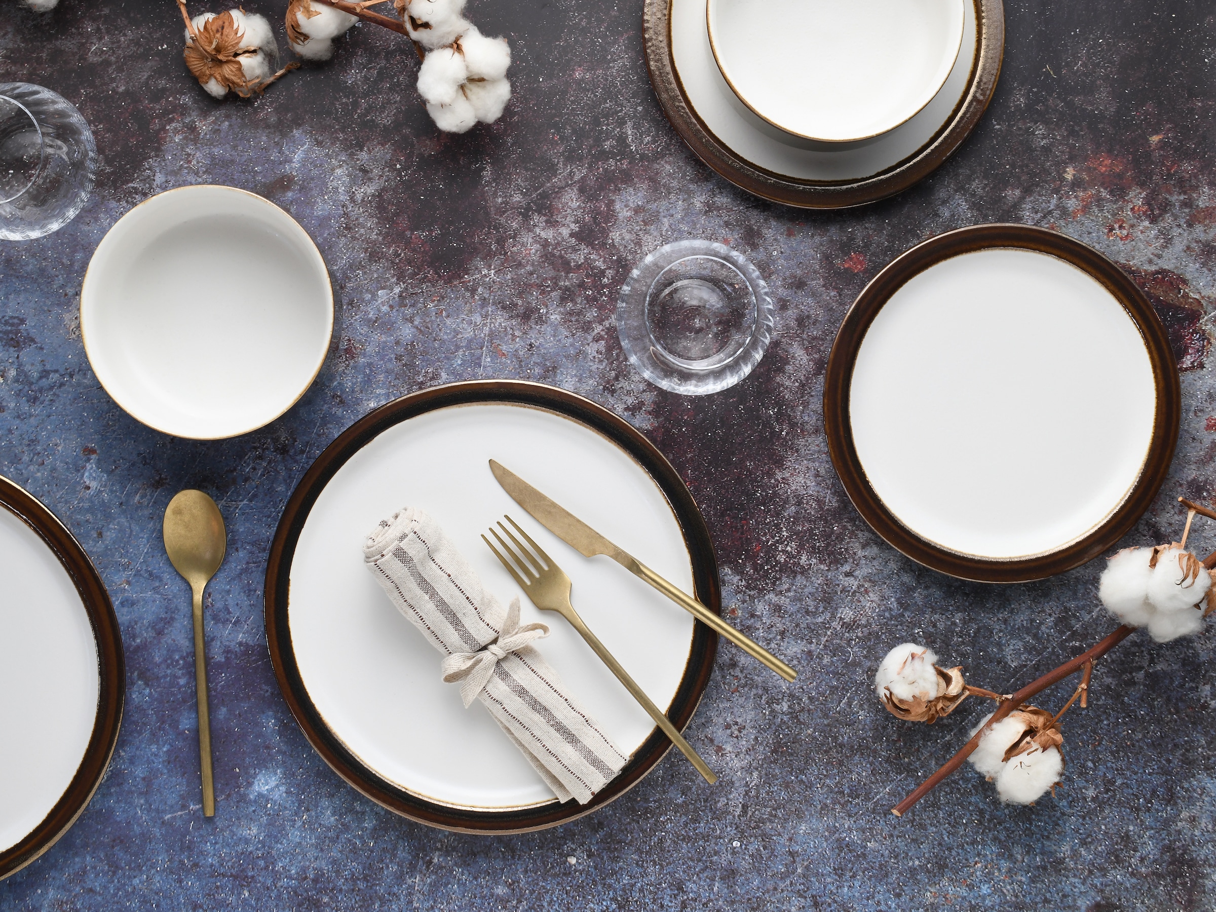 CreaTable Teller-Set »Modern Industrial«, (Set, 12 tlg., Tafelservice für 4 Personen), Service, Spezialglasur, glänzende Sprenkel, 12 Teile, für 4 Personen