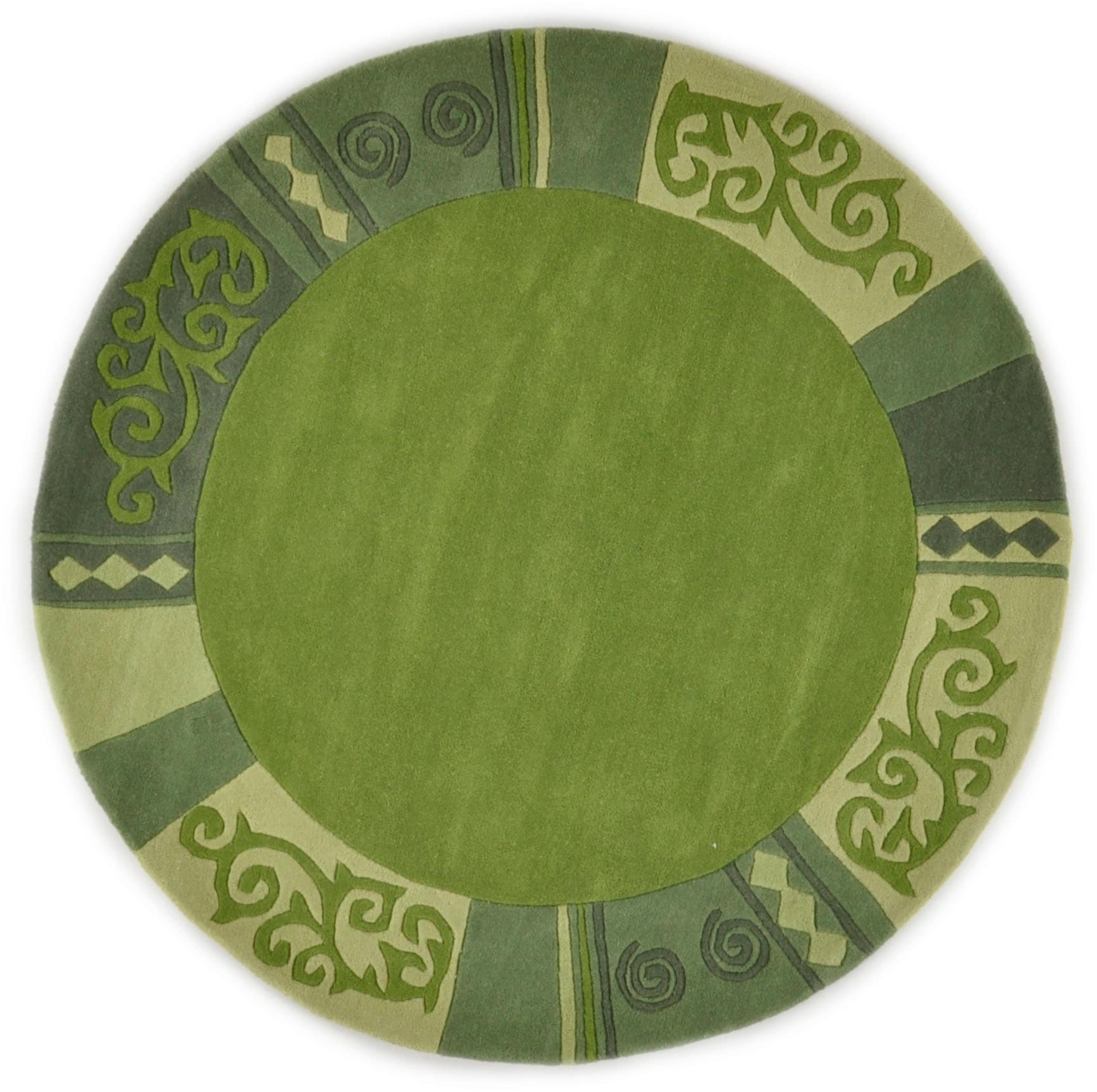 Wollteppich THEKO "Ambadi" Gr. 9, grün, H:14mm Ø:150cm, Schurwolle, Teppiche, reine Schurwolle, handgetuftet, mit Bordüre, modern