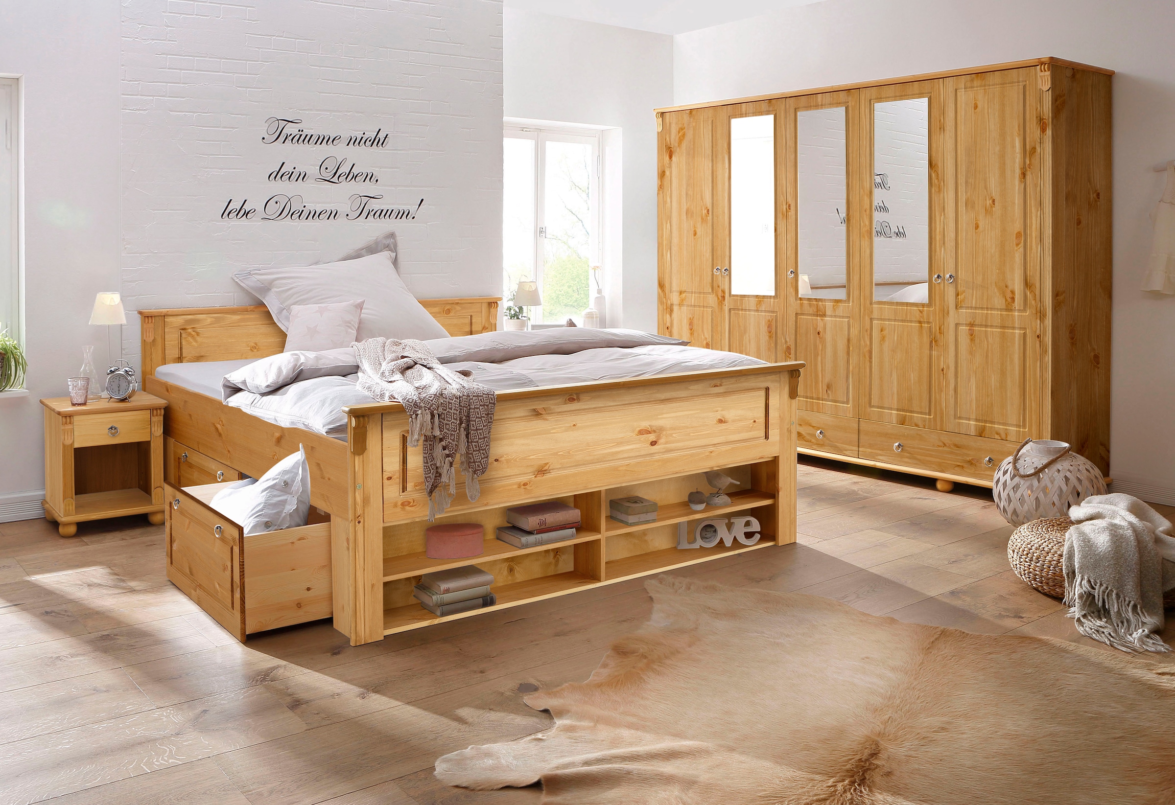 Home affaire Schlafzimmer-Set »Tessin«, (Spar-Set), 3 tlg. Set bestehend aus Bett 180 cm Inkl. 2x 2er Set Schubkästen