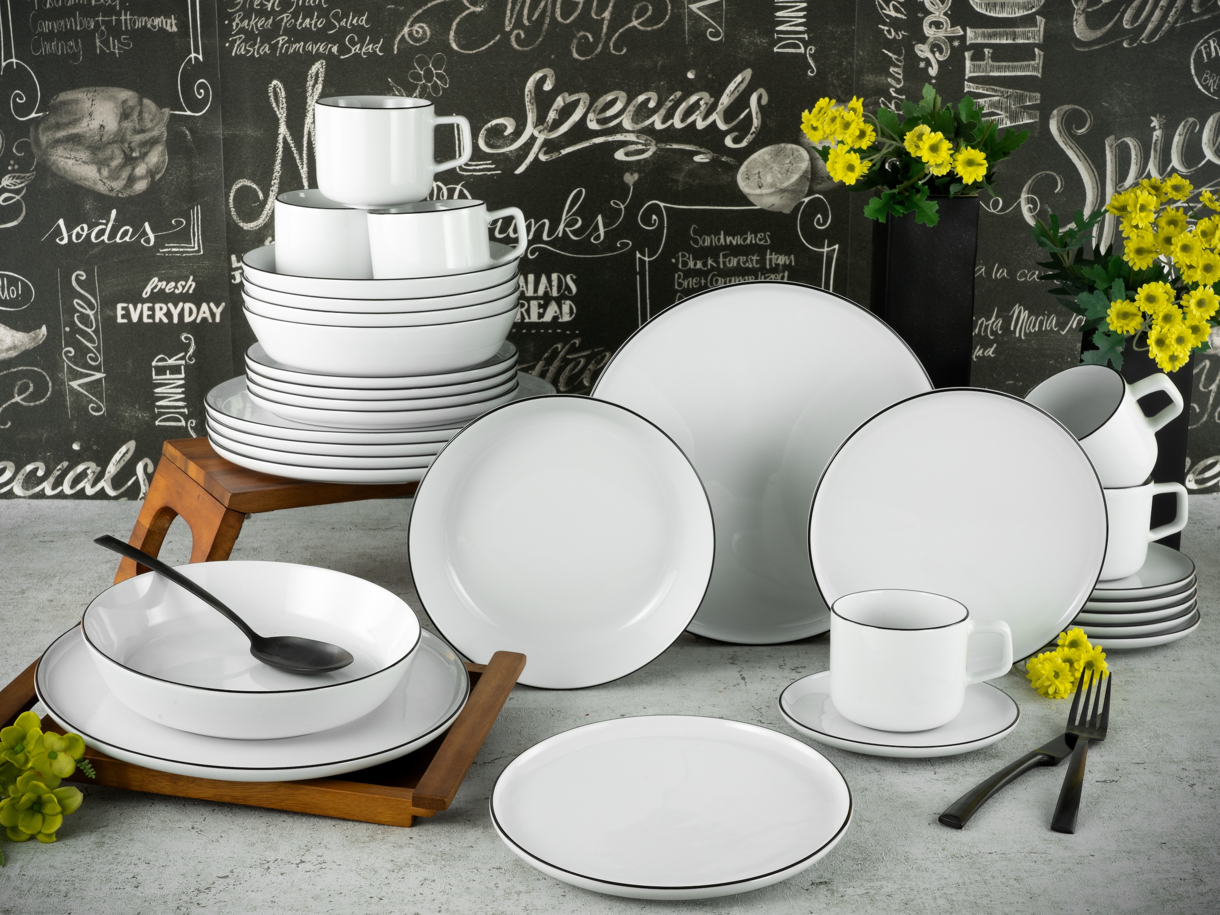CreaTable Kombiservice »Chef Collection Black Line, Kombi-Service 30-tlg«, (Set, 30 tlg.), Daily Use, Zeitlos