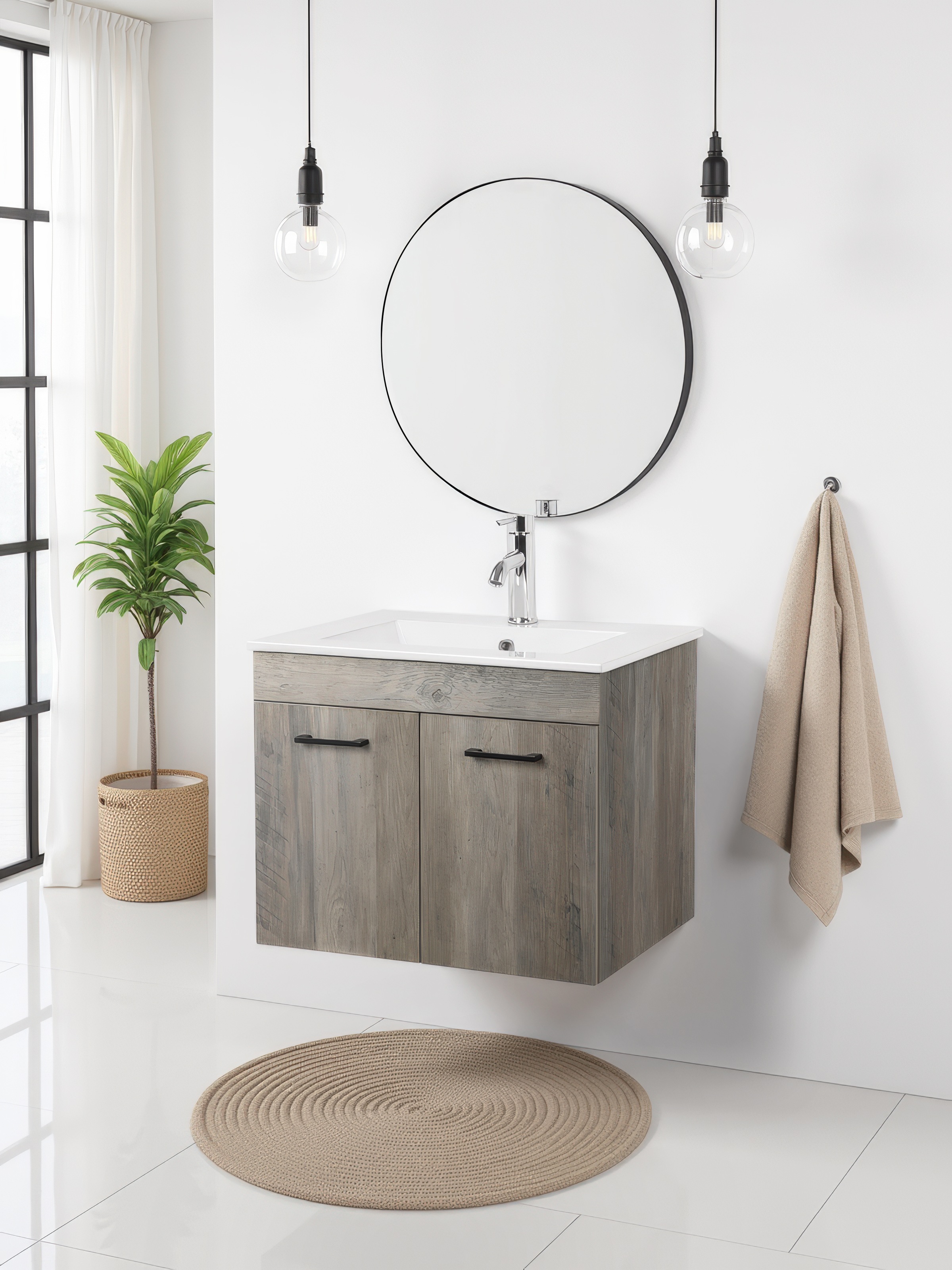 welltime Waschtisch "Florenz, Breite 60cm, 2 Tür, 2 Fächer, MDF-Front", Was günstig online kaufen