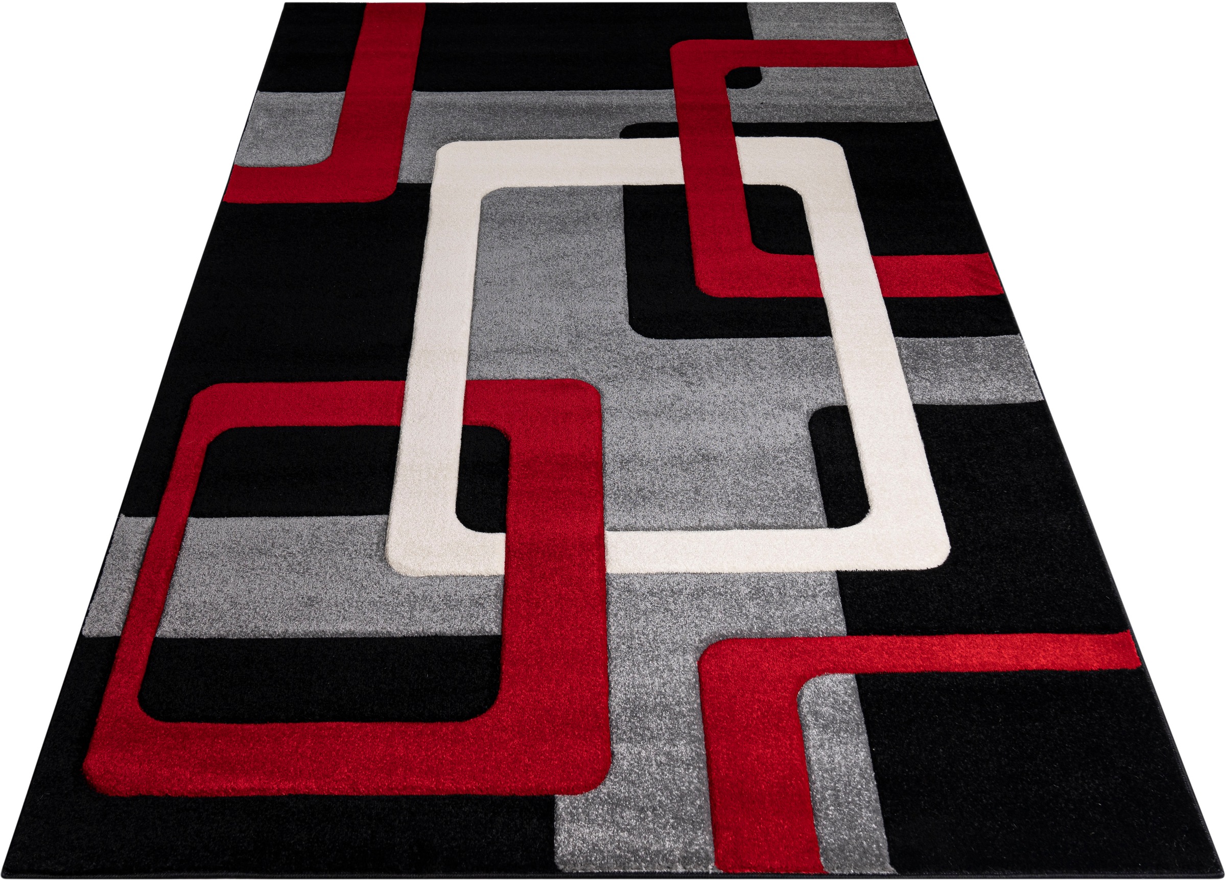 Teppich OTTO HOME "Maxim" Gr. 2, rot (rot, grau), B:70cm H:13mm L:140cm, Kunstfaser, Teppiche, Teppich, Hoch-Tief-Effekt, Kurzflor, 3D-Design, Kundenliebling 3