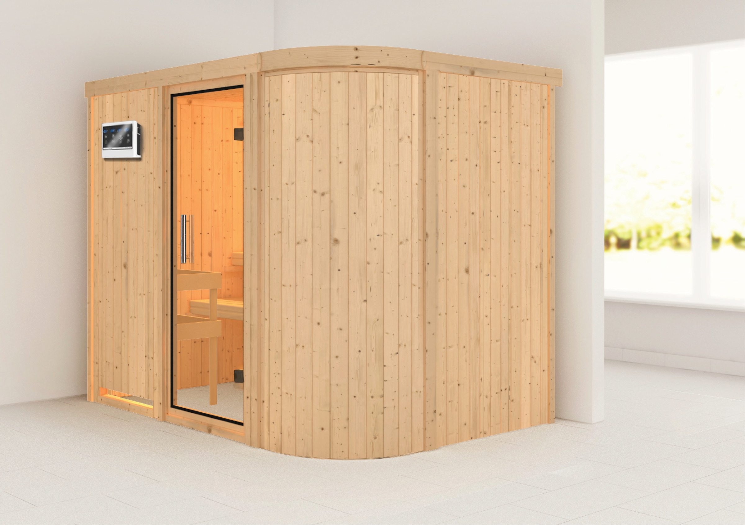 Karibu Sauna »Thyra 4«, 9-kW-Bio-Ofen mit externer Steuerung