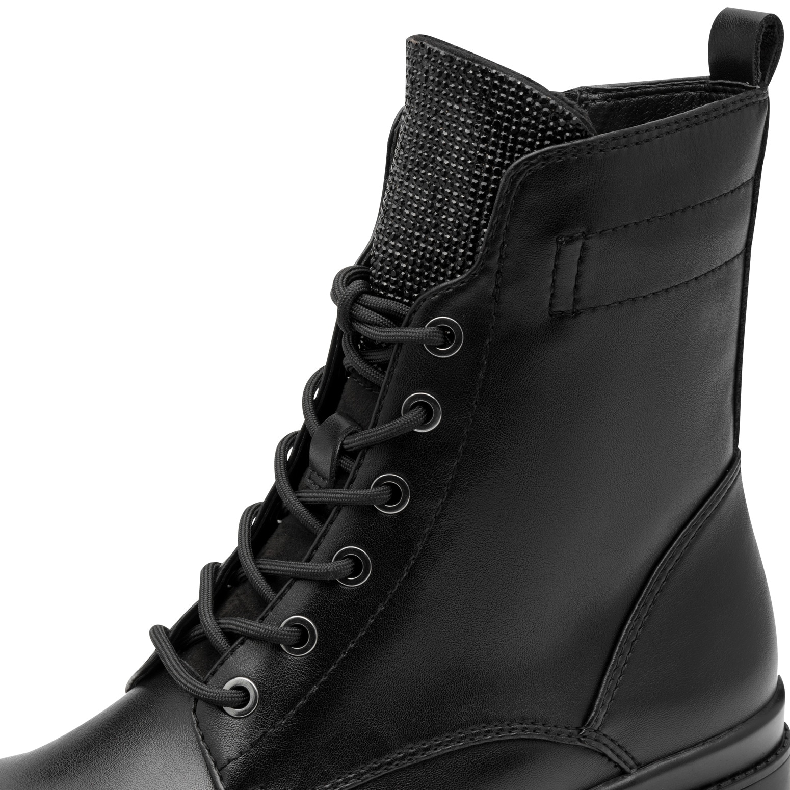 Tamaris Schnürstiefelette, Blockabsatz, Schnürboots, Schuhzunge mit Schmucksteinen besetzt