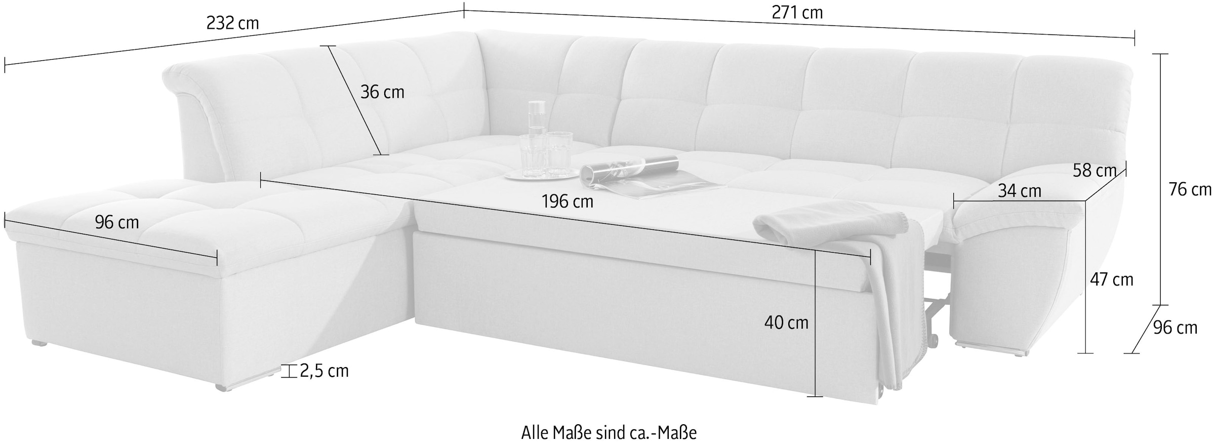 DOMO collection Ecksofa »Lagoa, moderne Sitzheftung, bequem und komfortabel, L-Form«, wahlweise mit Bettfunktion, frei im Raum stellbar, große Farbvielfalt