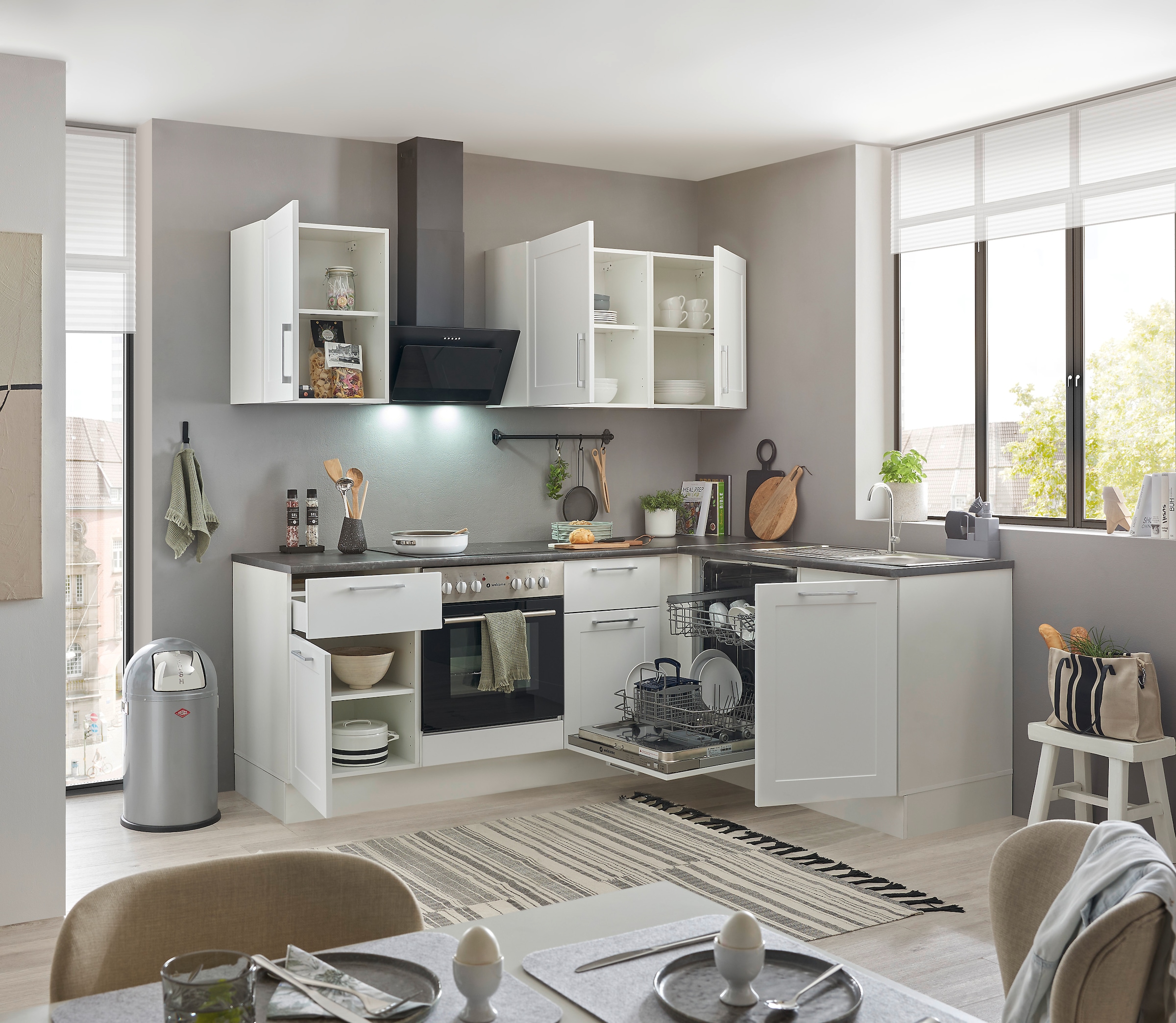BASIC by Balculina Winkelküche »Marsi«, Stellmaße 220x175 cm, wahlweise mit E-Geräten, Soft-Close-Funktion