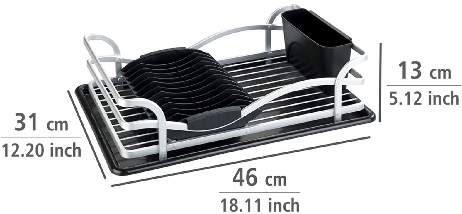 WENKO Geschirrständer »Modell Alu«, Geschirrabtropfer aus Aluminium & Kunststoff, abnehmbarer Besteckkorb
