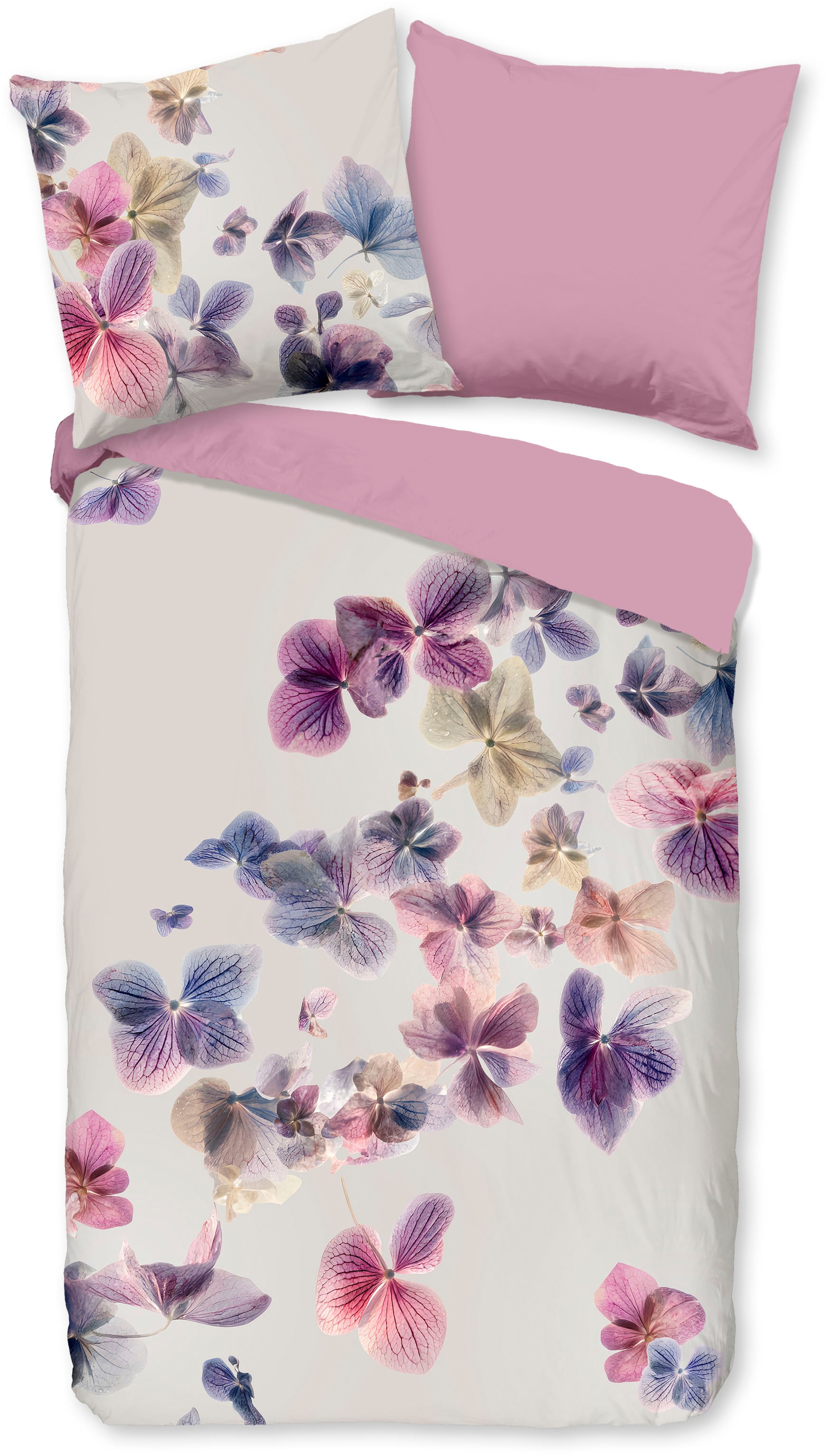 PURE luxury collection Wendebettwäsche »Seblia« 3 Mikrofaser, Pflegeleicht, Reißverschluss, Wendeoptik, Blumen, Grau