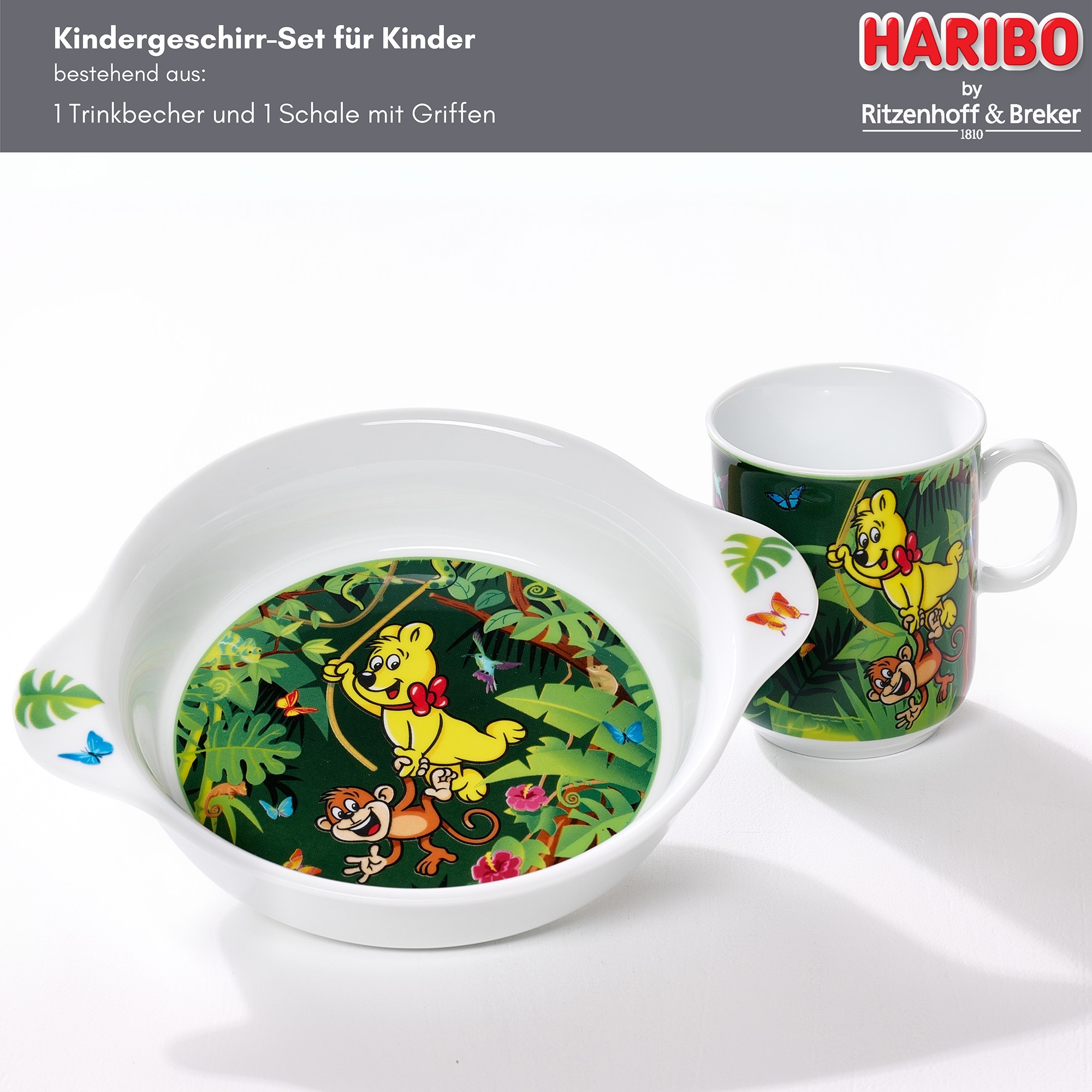 Ritzenhoff & Breker Kindergeschirr-Set »HARIBO Jungle, 2-teilig«, (Set, 2 tlg.), spülmaschinenfest