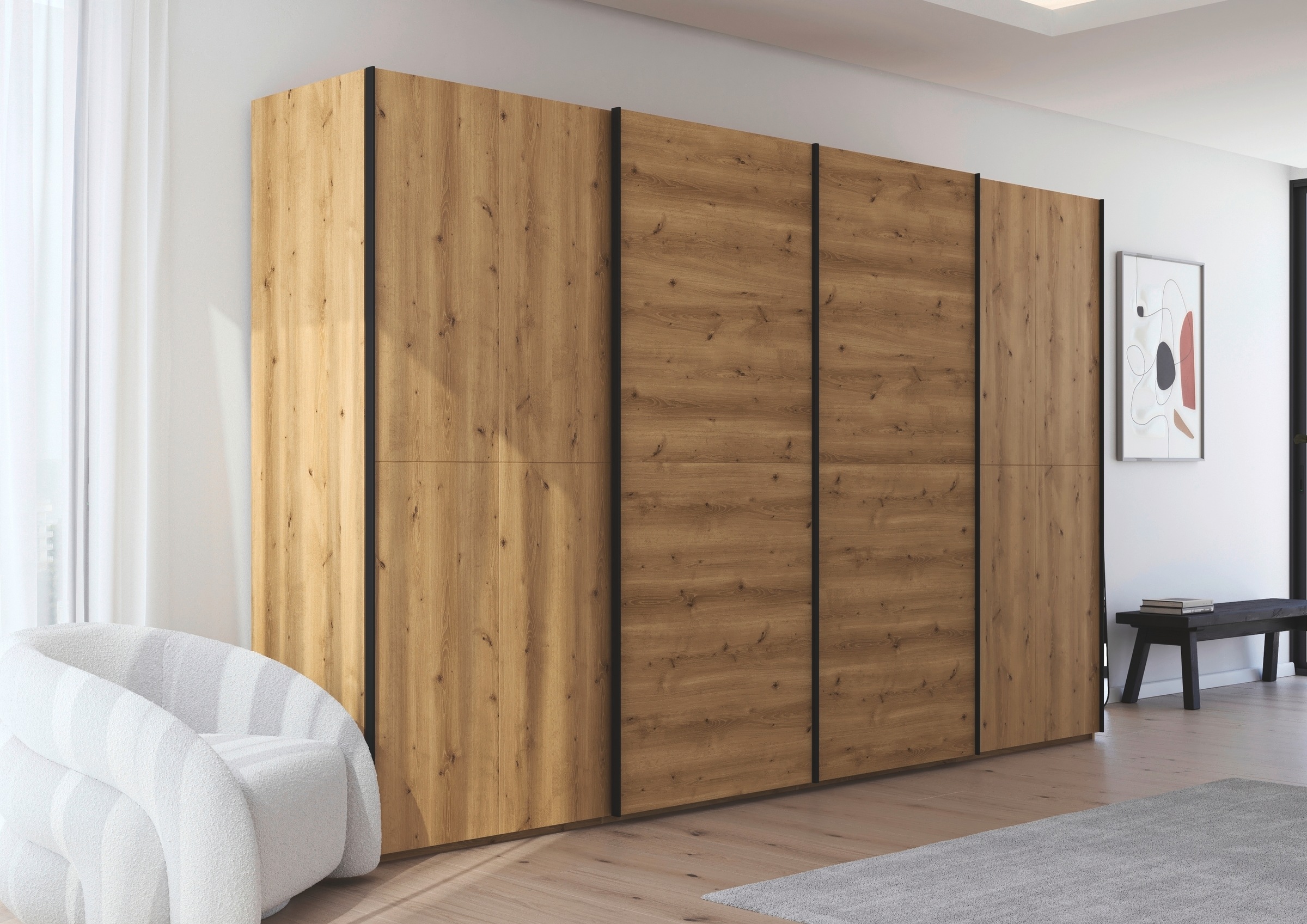 rauch Schwebetürenschrank »Kleiderschrank Schrank Garderobe Schlafzimmerschrank SCALE-WOOD«, senkrecht geteilte Türen in robuster massiver Asteiche MADE IN GERMANY