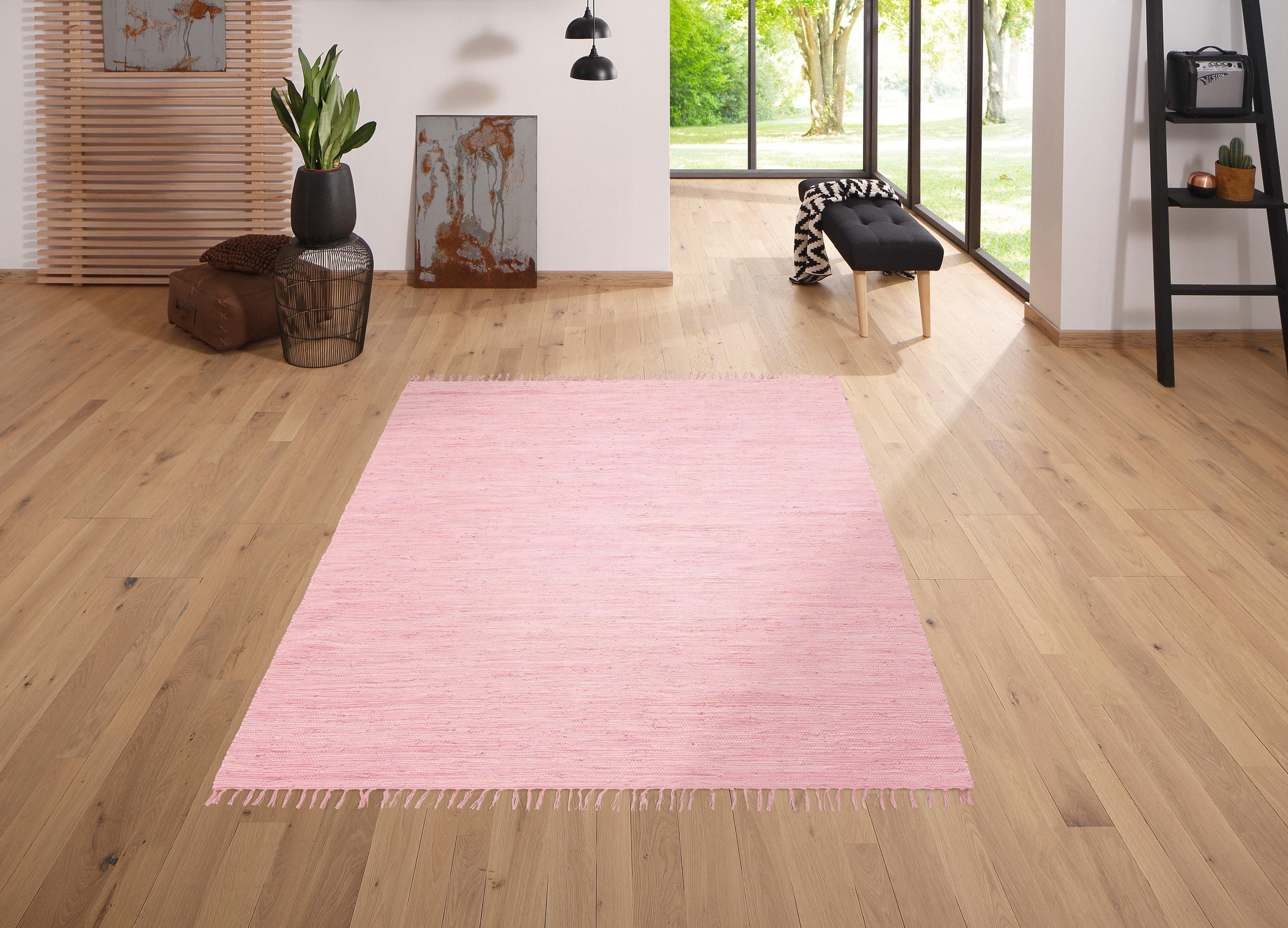 my home Teppich "Ares" rechteckig 5 mm Höhe Uni Farben, handgewebt, mit Fra günstig online kaufen