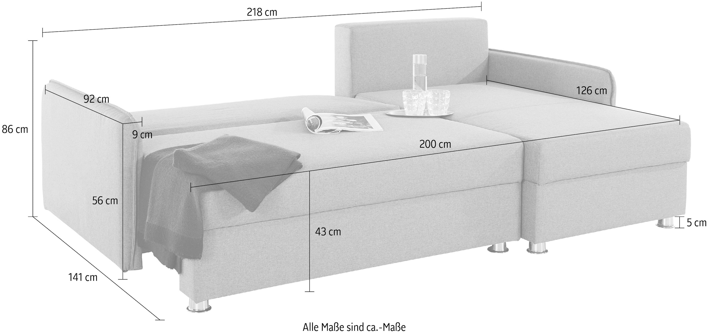 COLLECTION AB Ecksofa »Sunny L-Form«, inkl. Bettfunktion und Bettkasten