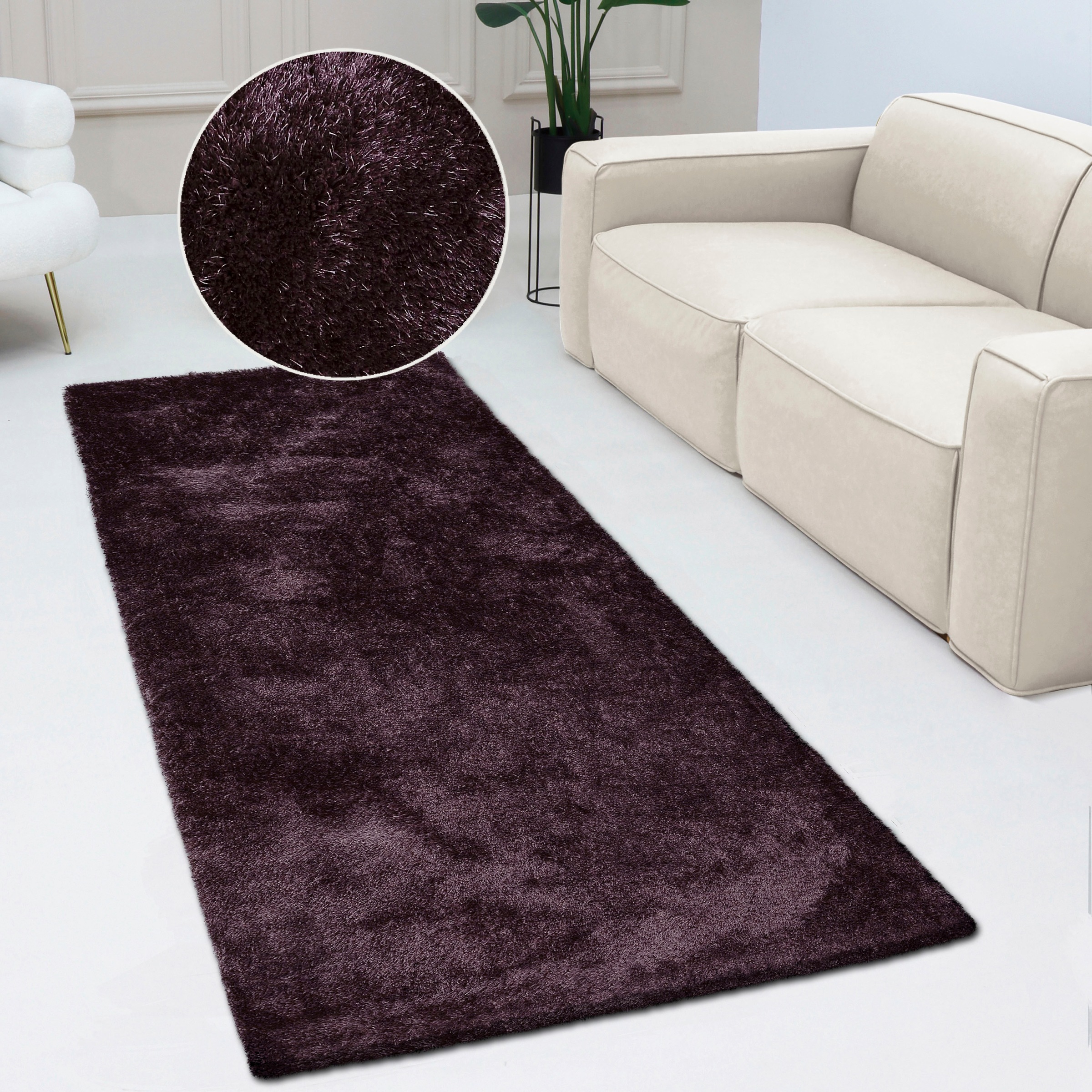 Bruno Banani Hochflor-Läufer »Dana Teppich, leichter Glanz«, rechteckig, 30 mm Höhe, Brücke, uni, weich, Mikrofaser, Diele, Flur, Wohnzimmer, Schlafzimmer