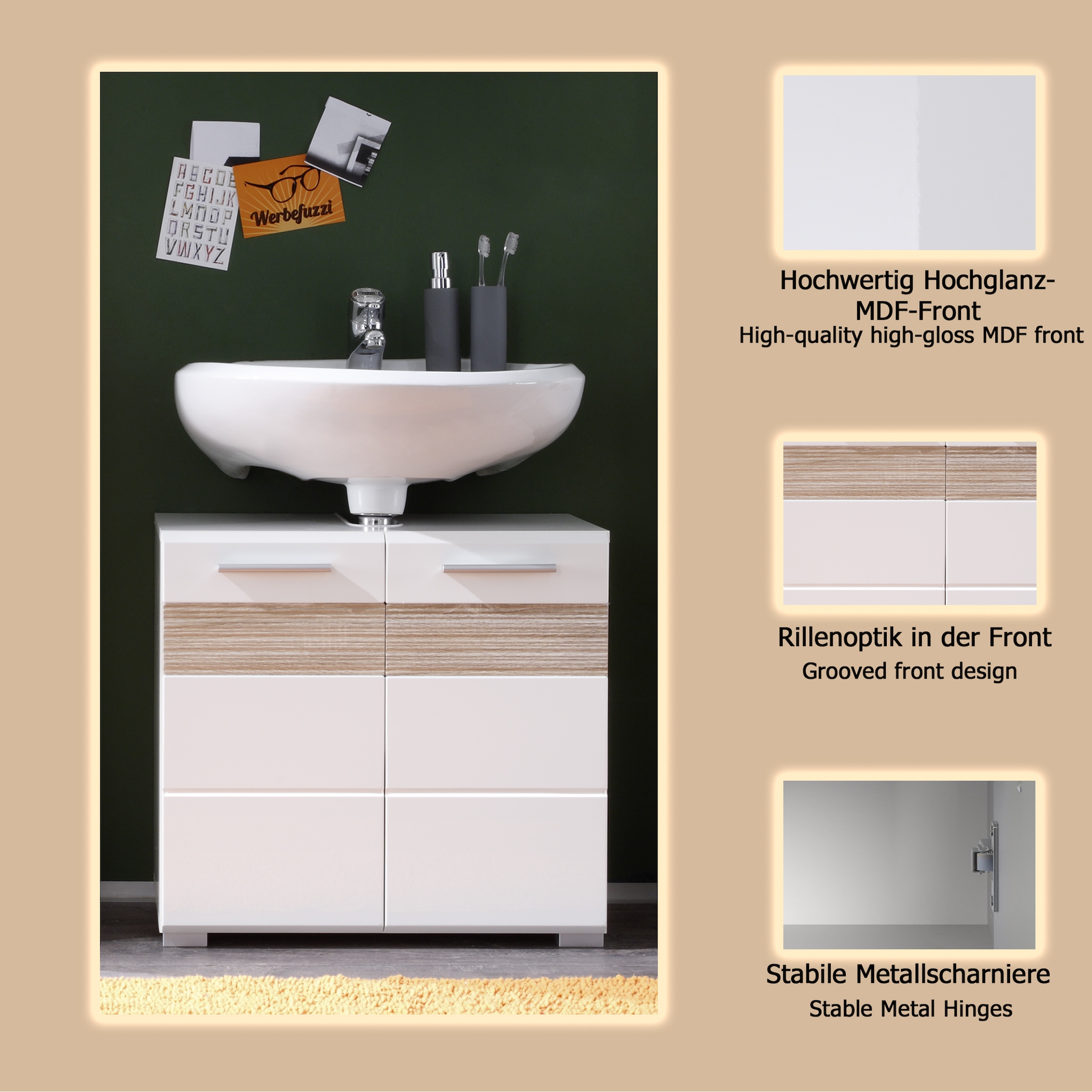 welltime Waschbeckenunterschrank »Marbella«, Waschbeckenunterschrank zur Wandmontage - (B/T/H) 60/34/56 cm