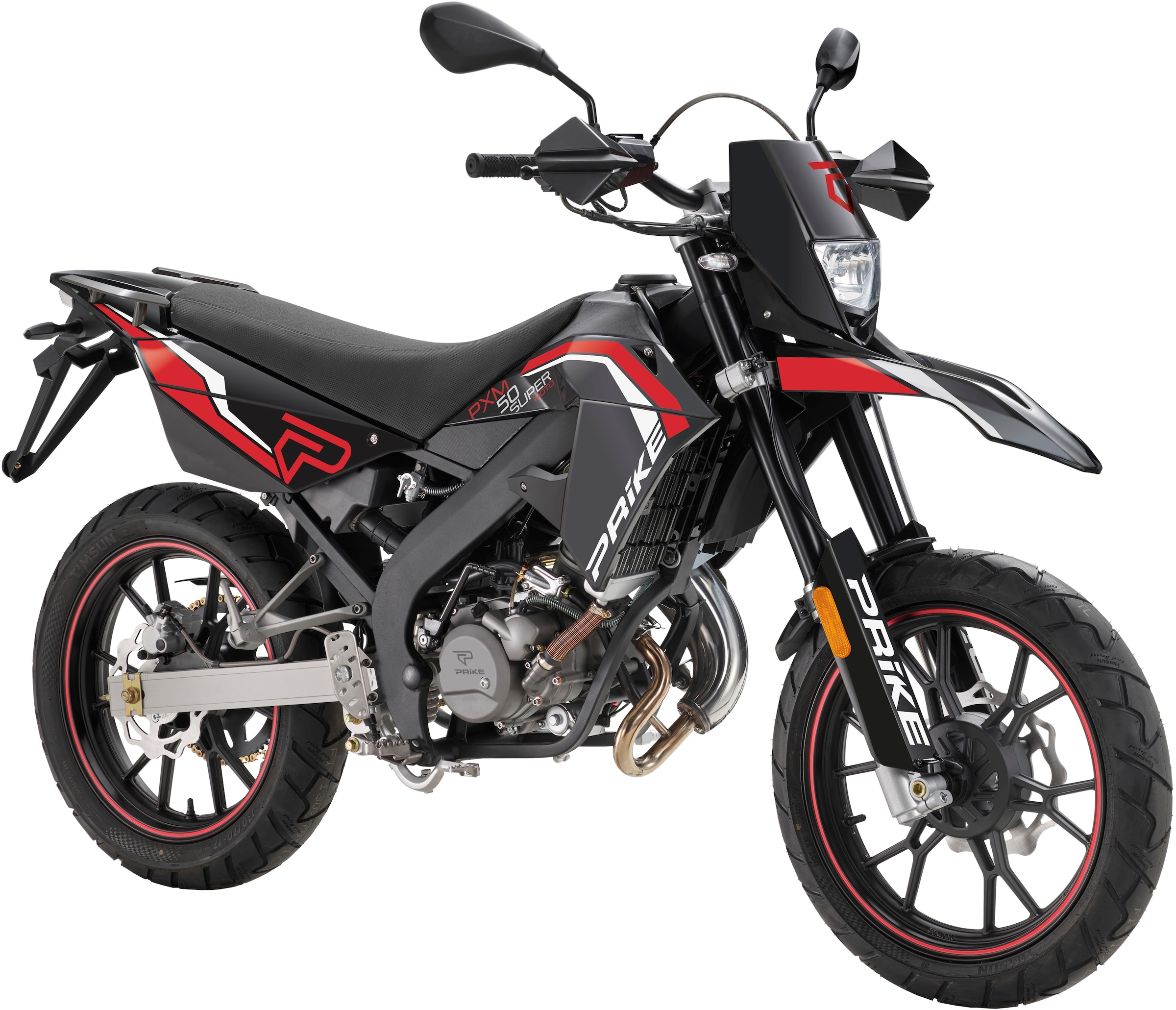 PRIKE Motorrad "PRIKE PXM 50 Supermoto, E5, schwarz/rot", 50 cm³, 45 km/h, Euro 5, 4,7 PS