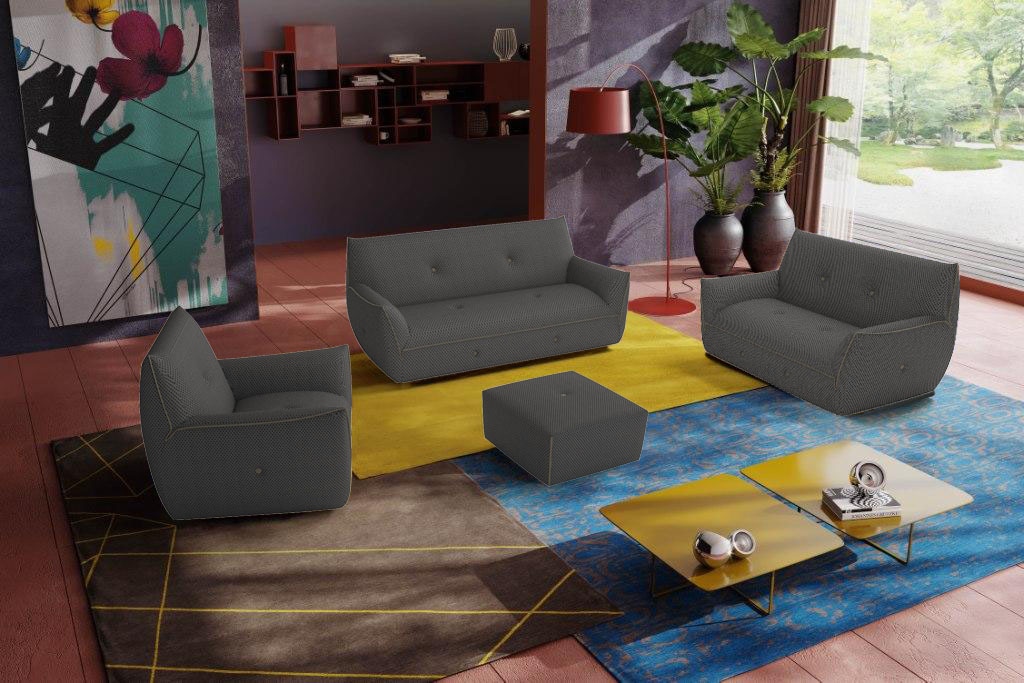 Egoitaliano Polstergarnitur "Yuki, extravagantes Design und höchster Sitzkomfort, tolle Details" Set, bestehend aus einem 2,5- und einem 2-Sitzer, Sessel und Hocker