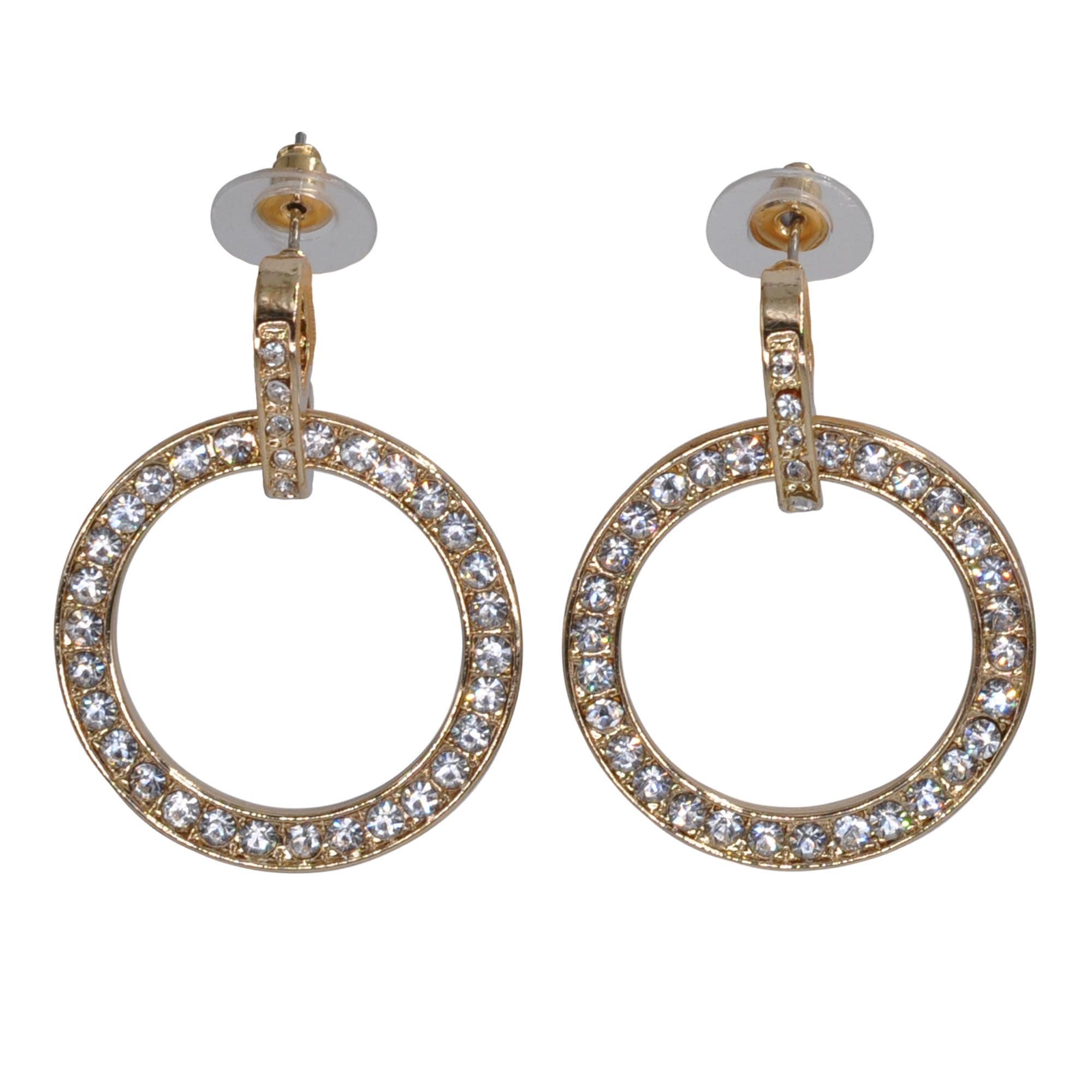 Thumbnail - Steuer Paar Ohrstecker "2 Paar Metall rund Glasstein weiß"