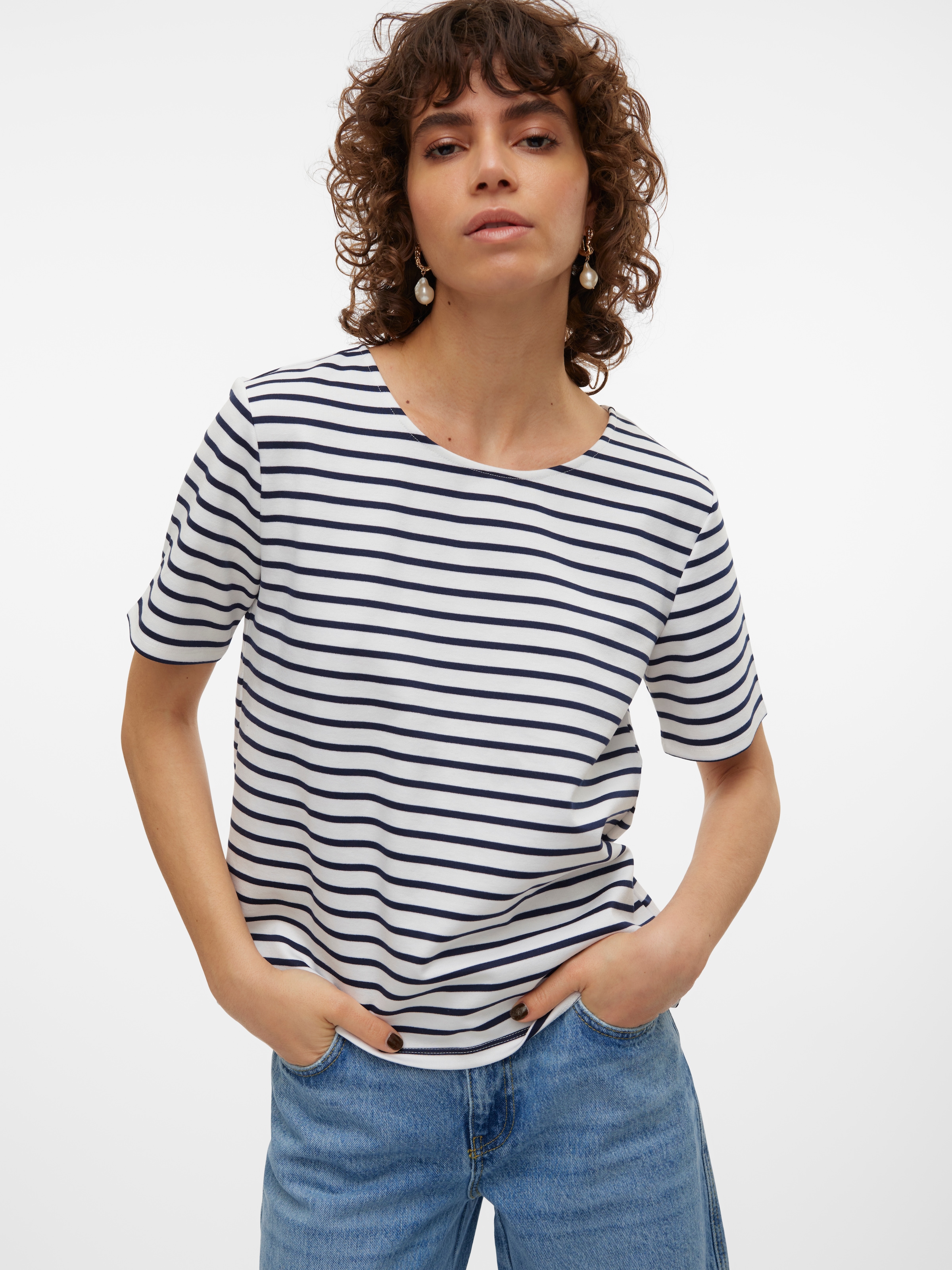 Vero Moda Rundhalsshirt "VMABBY SS ZIP TOP JRS NOOS" Materialmix, regular f günstig online kaufen