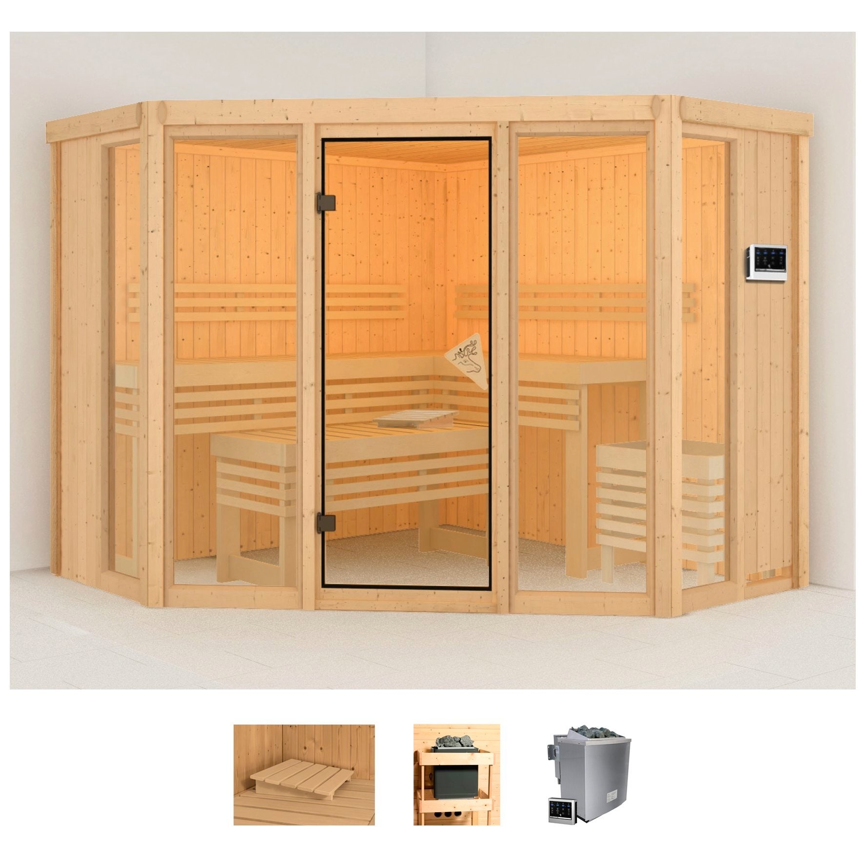 Karibu Sauna "Astrid 2" Set, Ofen 9 kW Bio externe Strg easy
