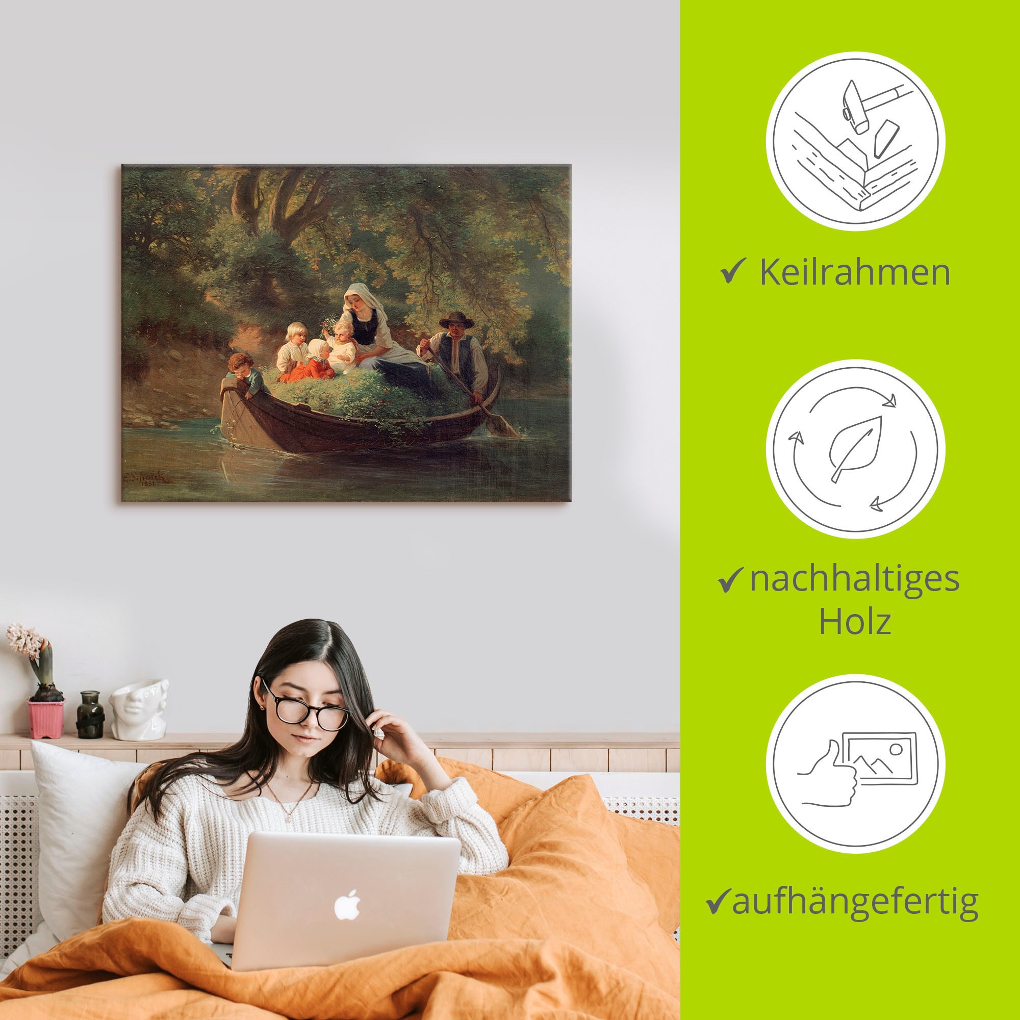 Artland Wandbild »Bauernfamilie in einem Boot« Gruppen & Familien 1 Stk. tlg. auf Holzrahmen gespannt