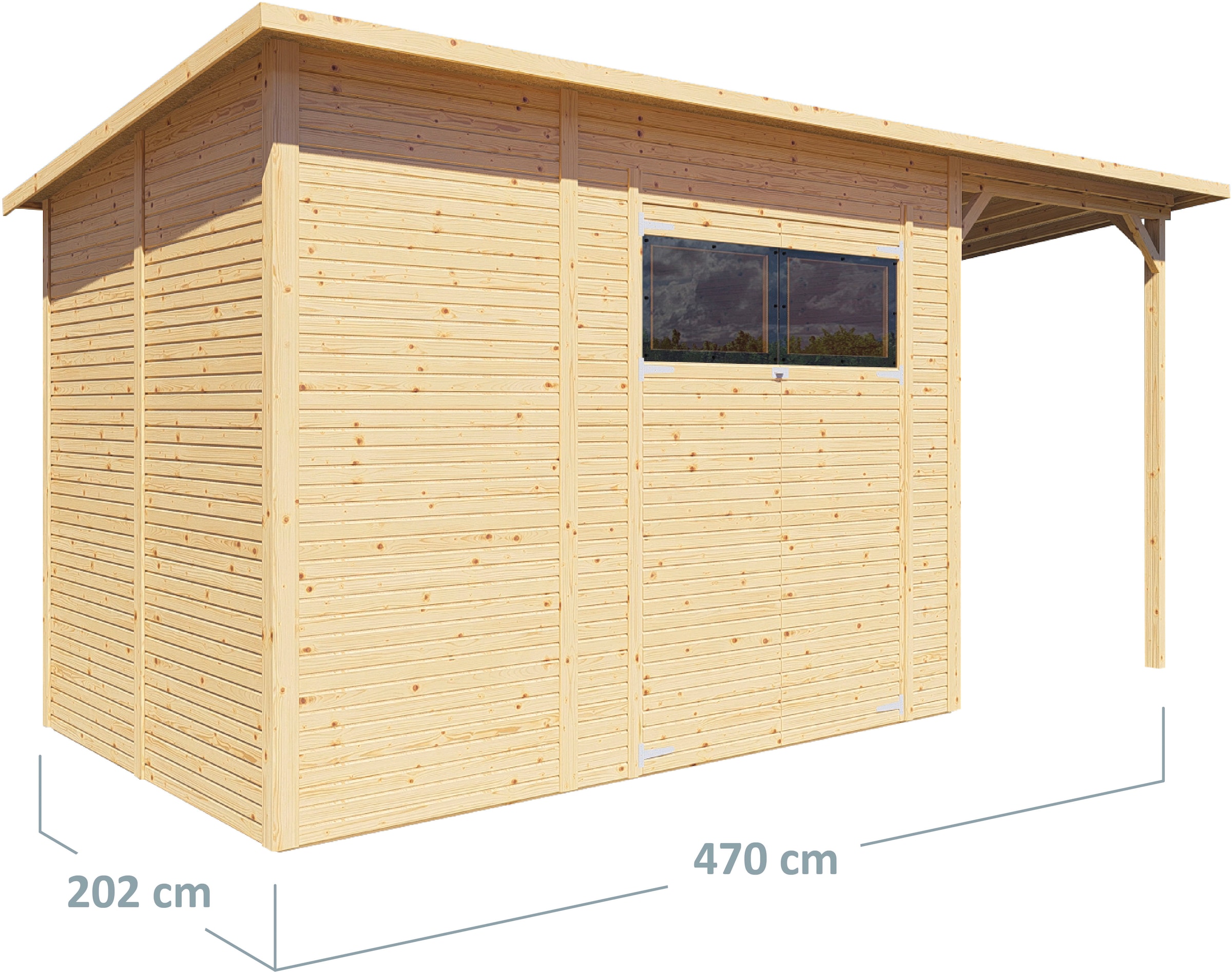 BERTILO Gartenhaus »Pent Modern 4 Plus naturbelassen«, mit hohen Seitenwänden und einer 1,88 m hohen Doppeltür