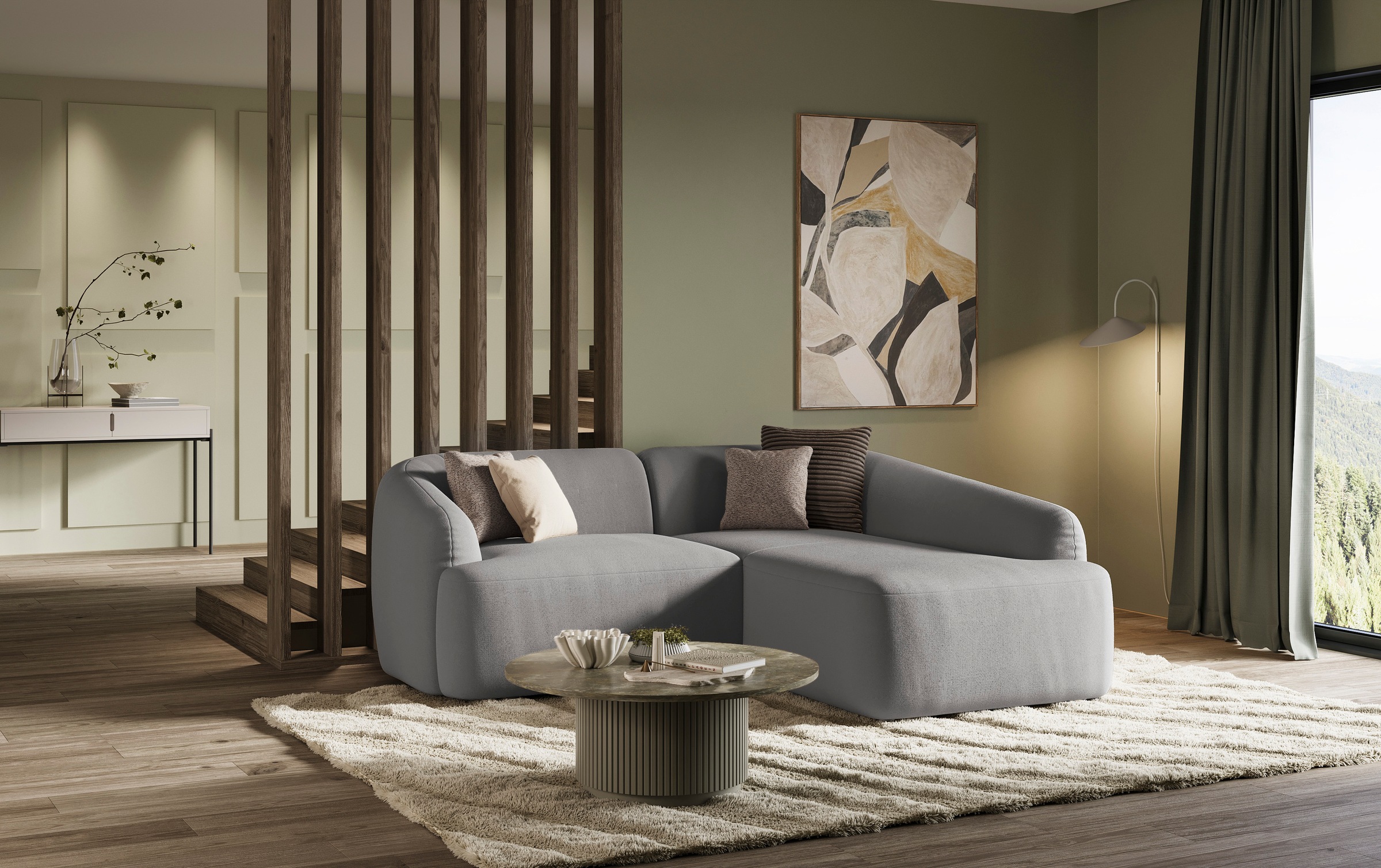 INOSIGN Ecksofa »Nergal, kompakte Stellmaße, Breite 216cm, organisches Design, L-Form«, Modernes Design, schlichte Optik, stilvoller Blickfang im Wohnzimmer