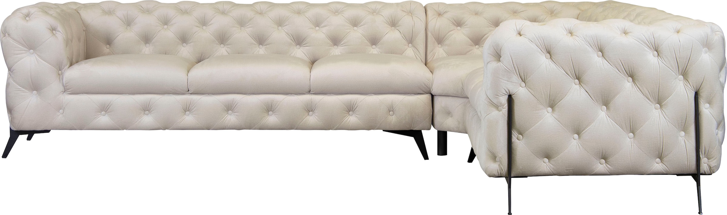 Leonique Chesterfield-Sofa »Amaury L-Form«, großes Ecksofa, Chesterfield-Optik, Breite 323 cm, Fußfarbe wählbar