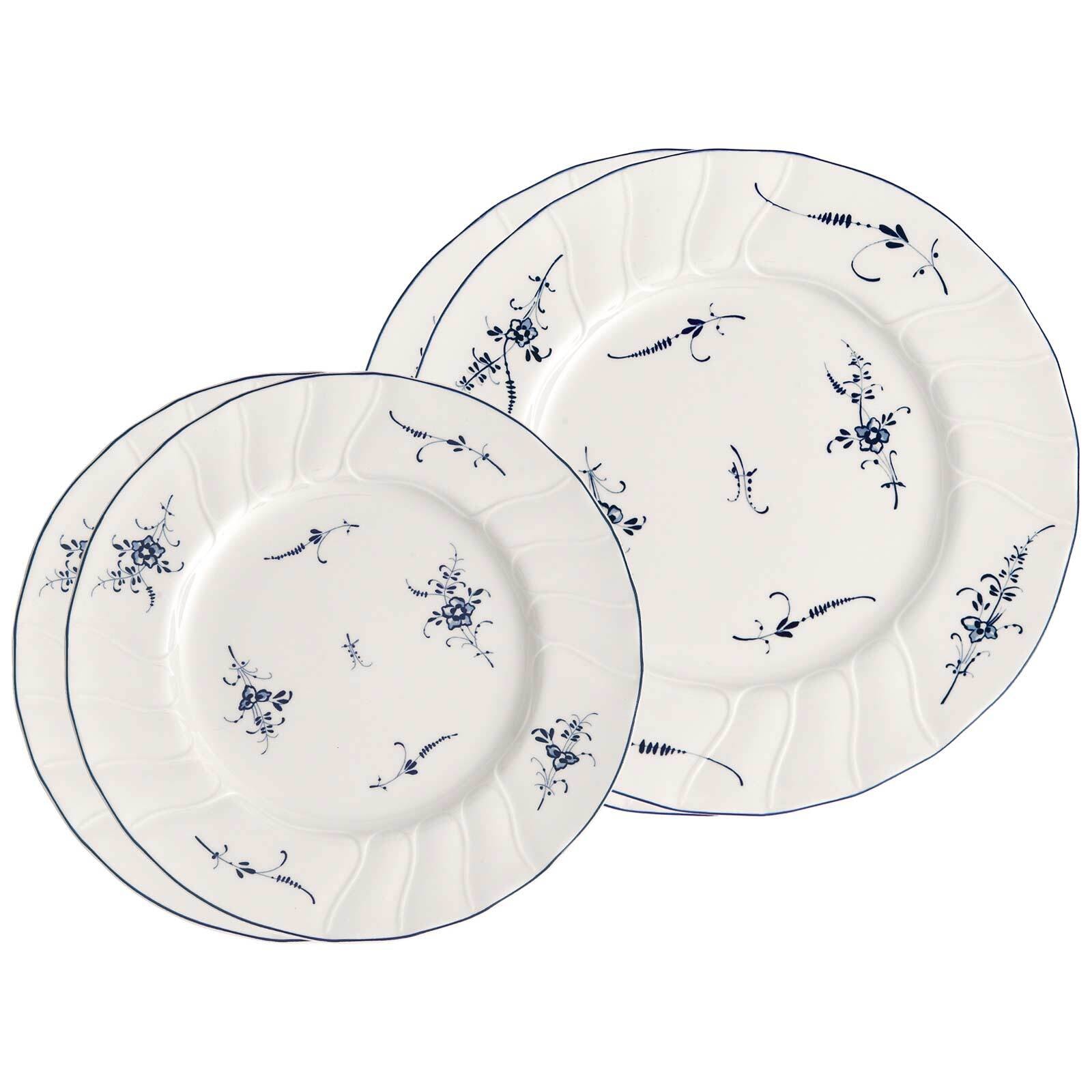 Villeroy & Boch Geschirr-Set "Teller-Set Vieux Luxembourg 4er Set weiß-blau" Spülmaschinengeeignet, Mikrowellengeeignet