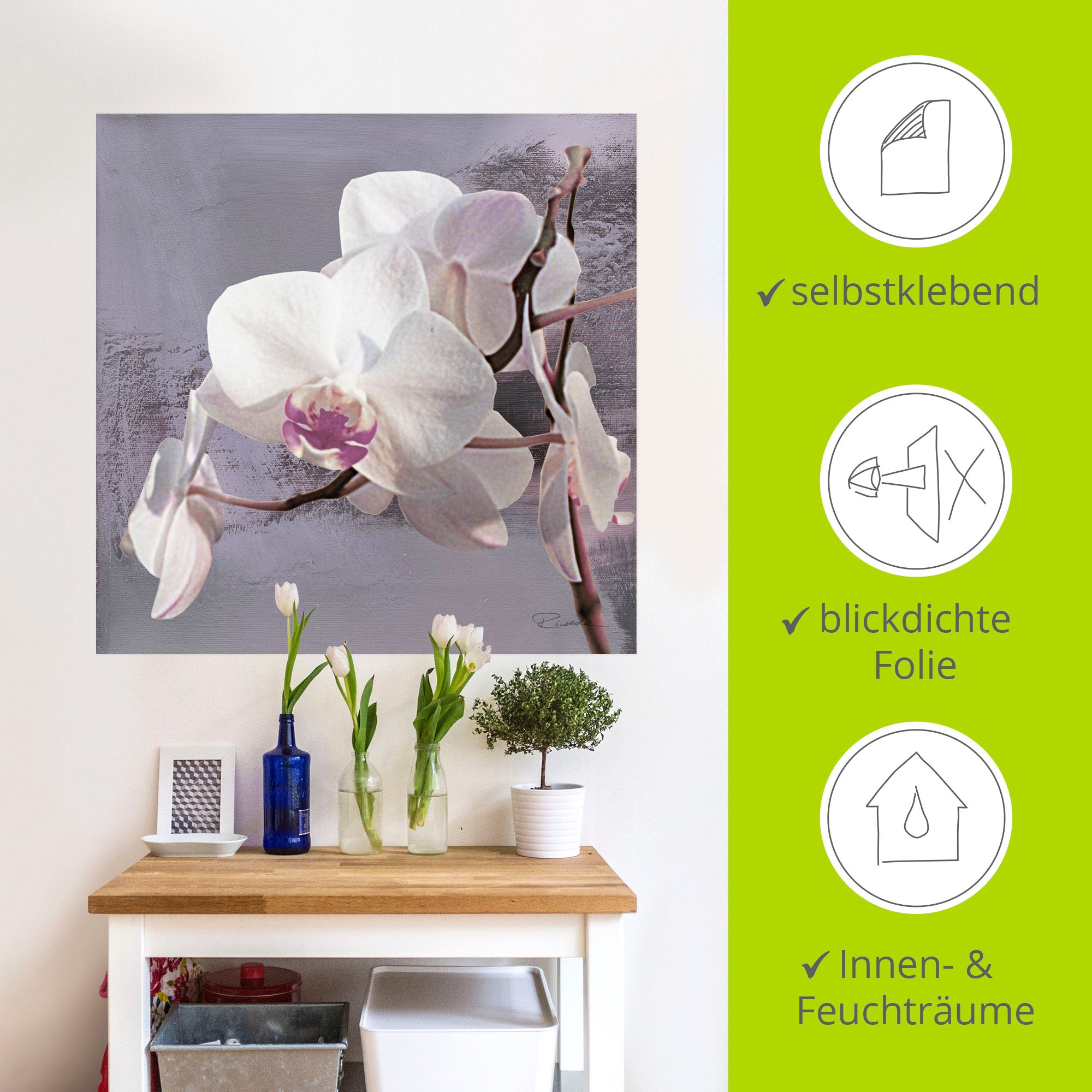 Artland Wandbild »Orchideen vor Violett I«, Blumen, (1 St.), als Alubild, Outdoorbild, Leinwandbild, Poster, Wandaufkleber