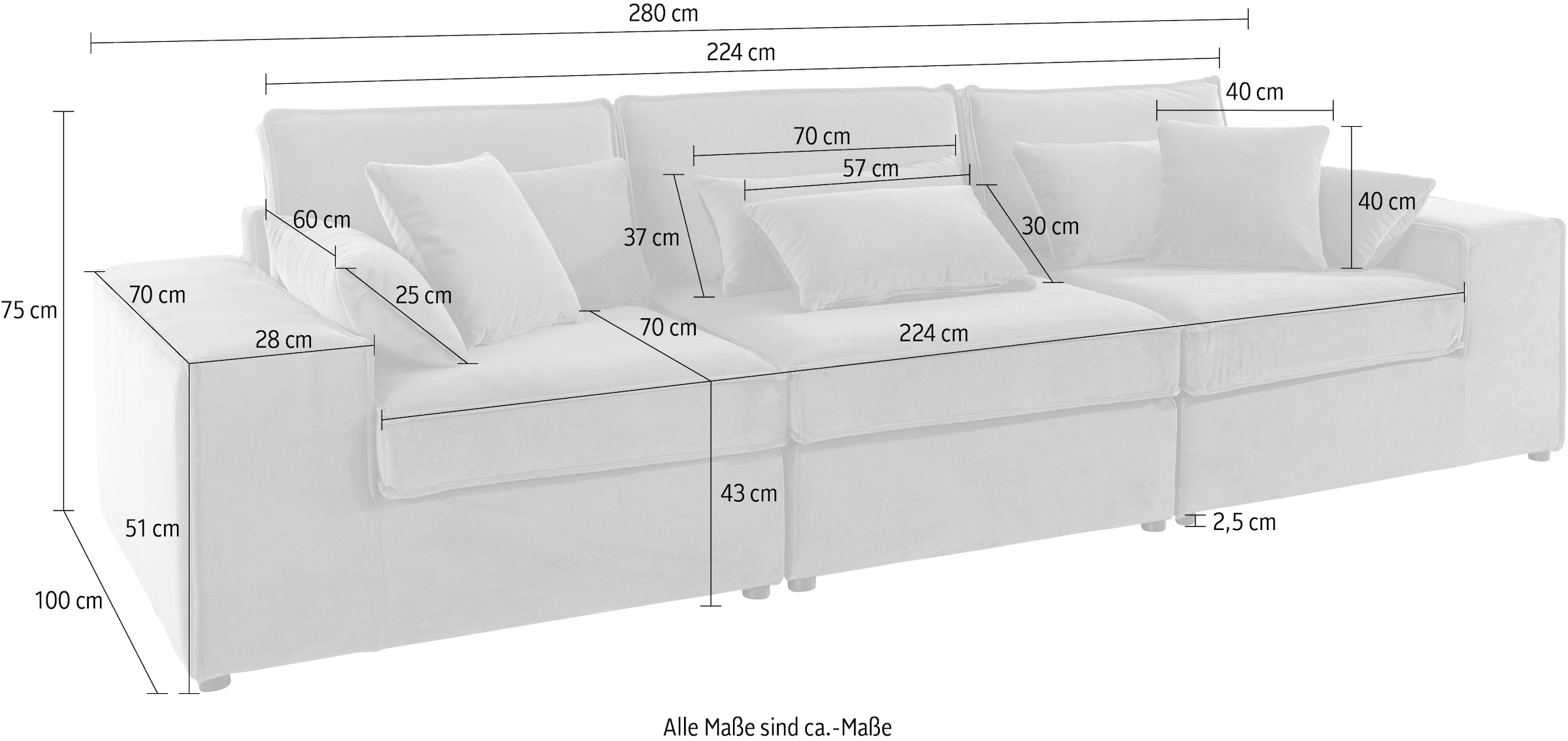 RAUM.ID 3-Sitzer »Florid«, 3 Teile, bestehend aus Modulen, viele Bezugsqualitäten, auch in Cord