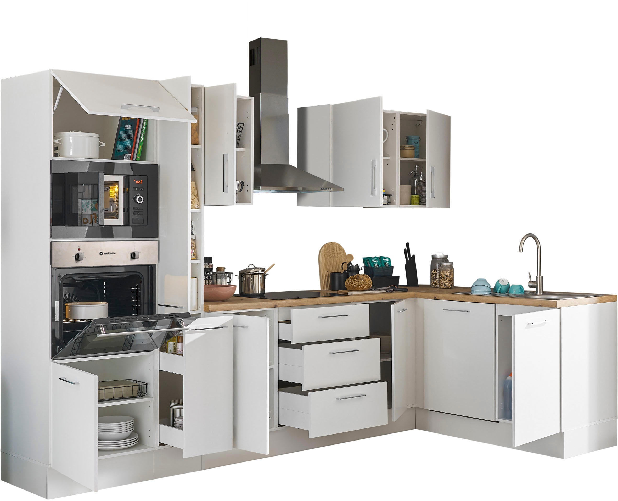 BASIC by Balculina Winkelküche »Turin«, Stellbreite 310x175 cm, wahlweise mit E-Geräten