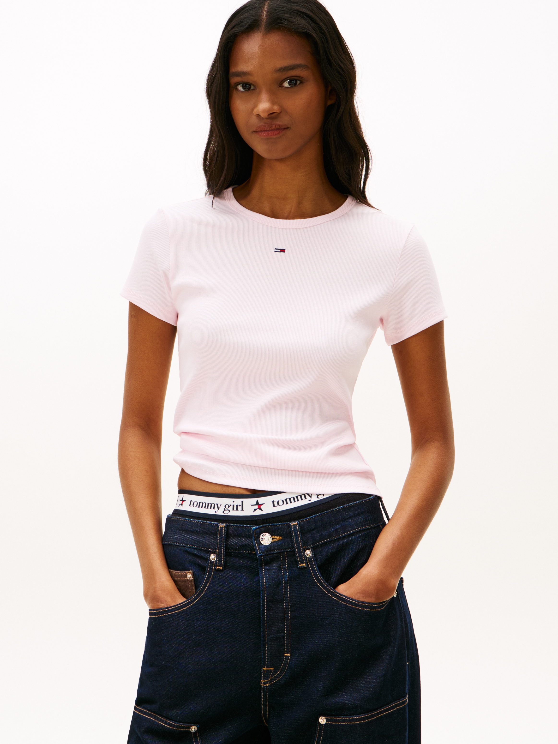 Tommy Jeans "TJW SLIM ESSENTIAL RIB SS EXT" Baumwollmischung, slim fit, fig günstig online kaufen