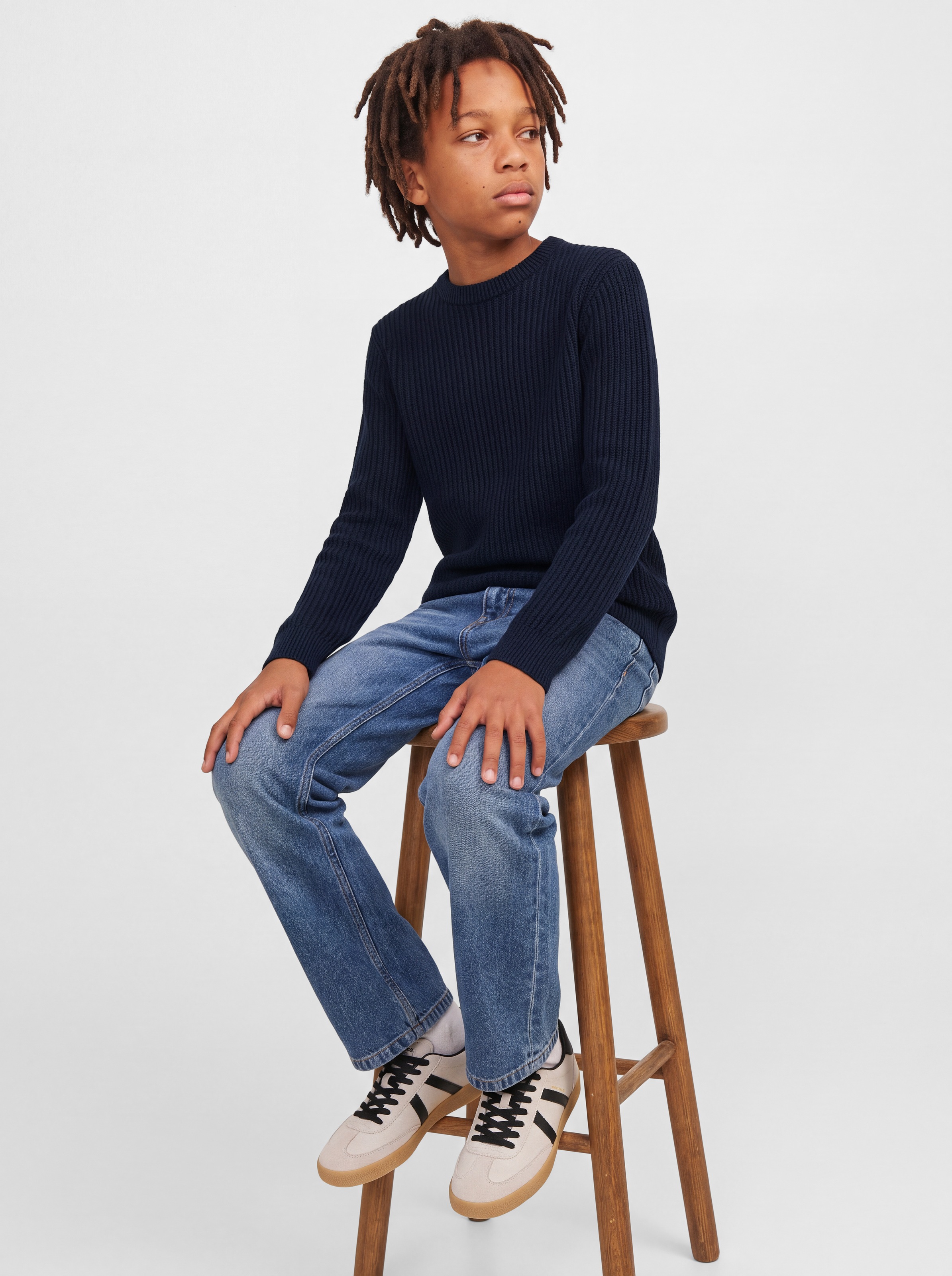 Jack & Jones Junior Rundhalspullover »JJSAGE KNIT CREW NECK JNR« Materialmix, locker geschnitten