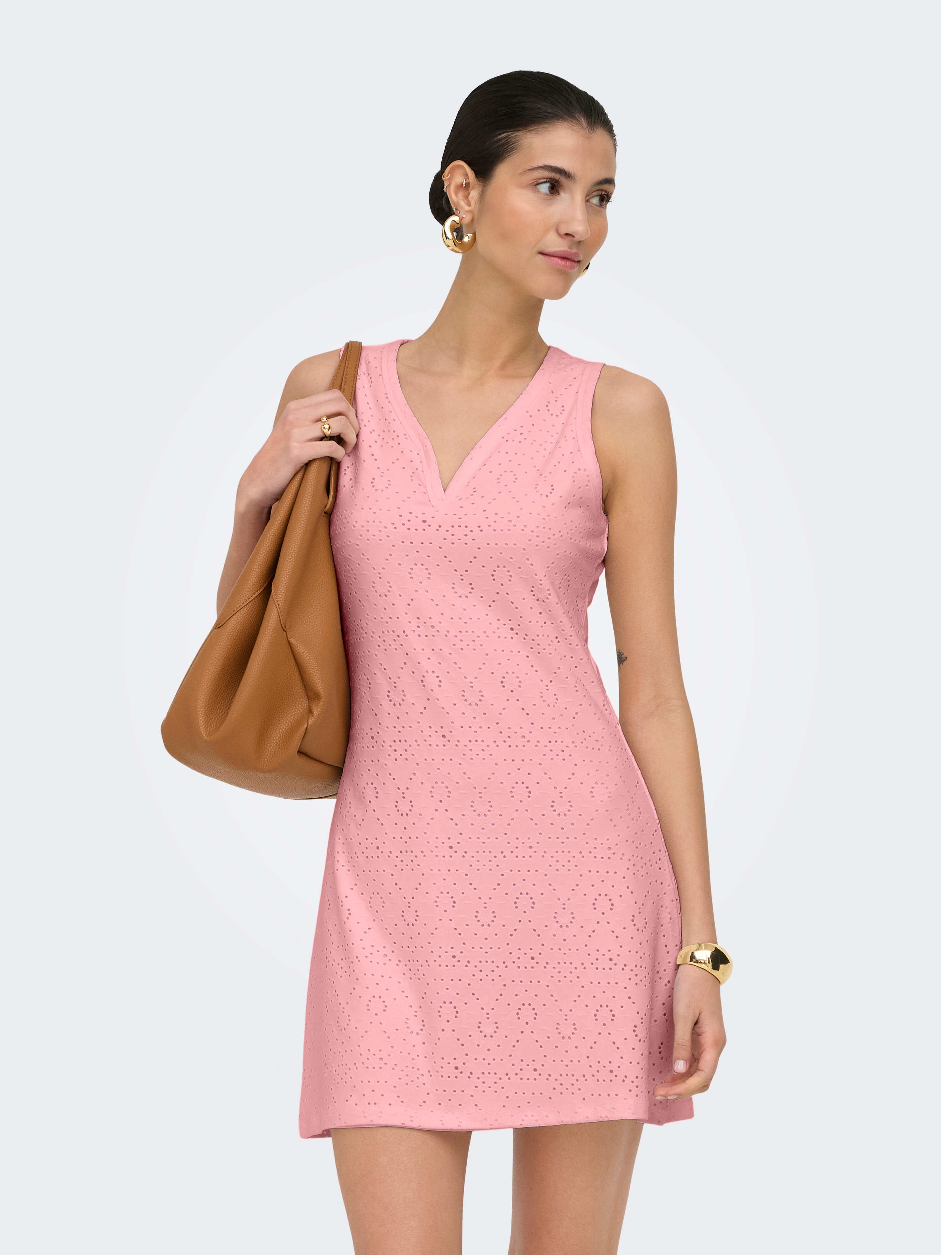 ONLY Spitzenkleid "ONLSMILLA S/L V-NECK DRESS JRS" Materialmix, regular fit, V-Ausschnitt