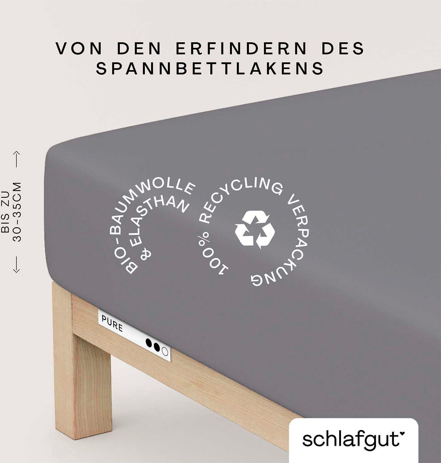Schlafgut Spannbettlaken "PURE Bio-Baumwolle mit Elasthan, 170 g/m², Bettlaken, Spannbetttuch" PREMIUM Laken für Matratzen bis 30cm Höhe, dehnbar blickdicht, straff